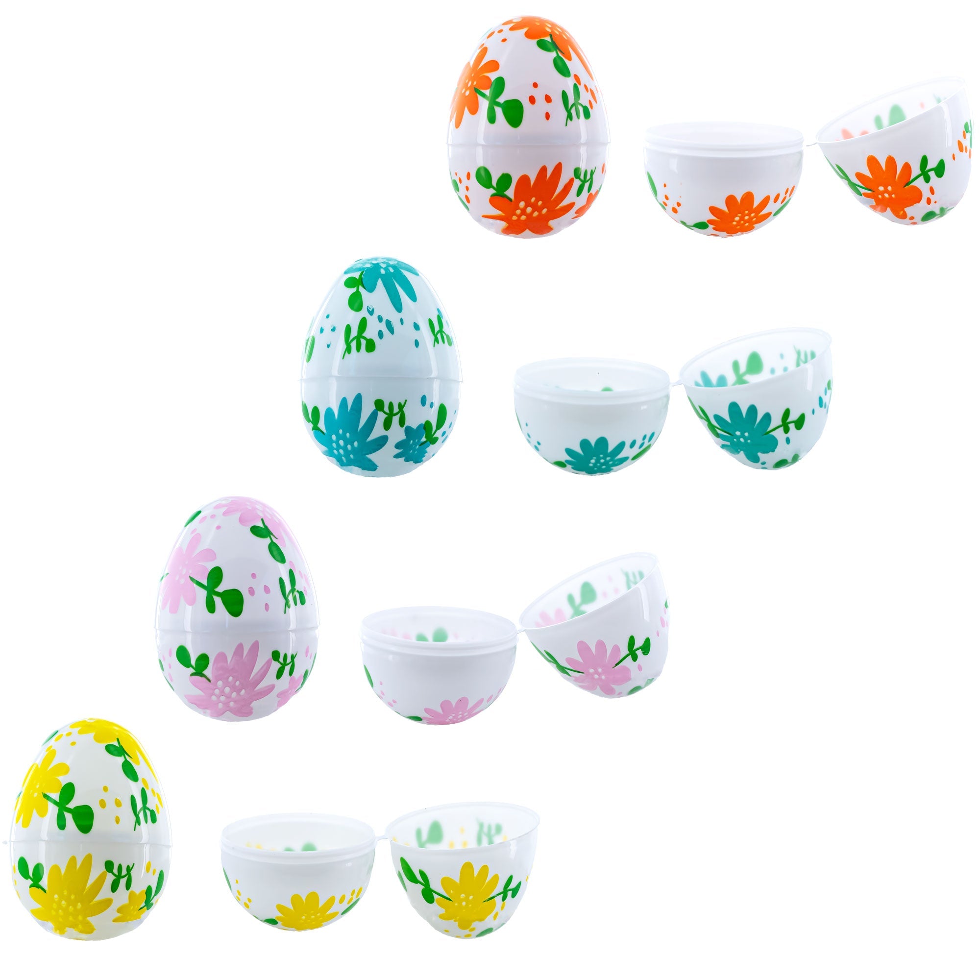 Whimsical Blooms: Set Of 24 Flowers On White Plastic Easter Eggs, 2.25 Inches Each