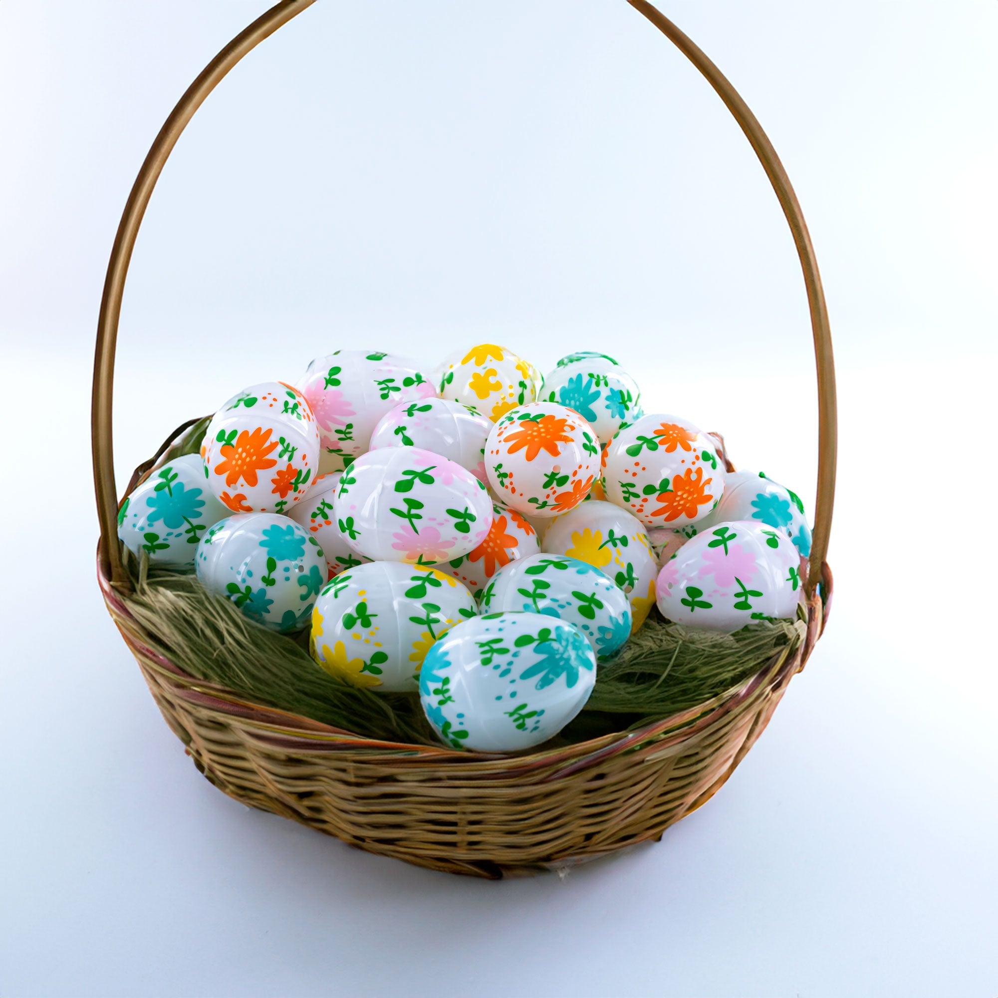 Whimsical Blooms: Set Of 24 Flowers On White Plastic Easter Eggs, 2.25 Inches Each