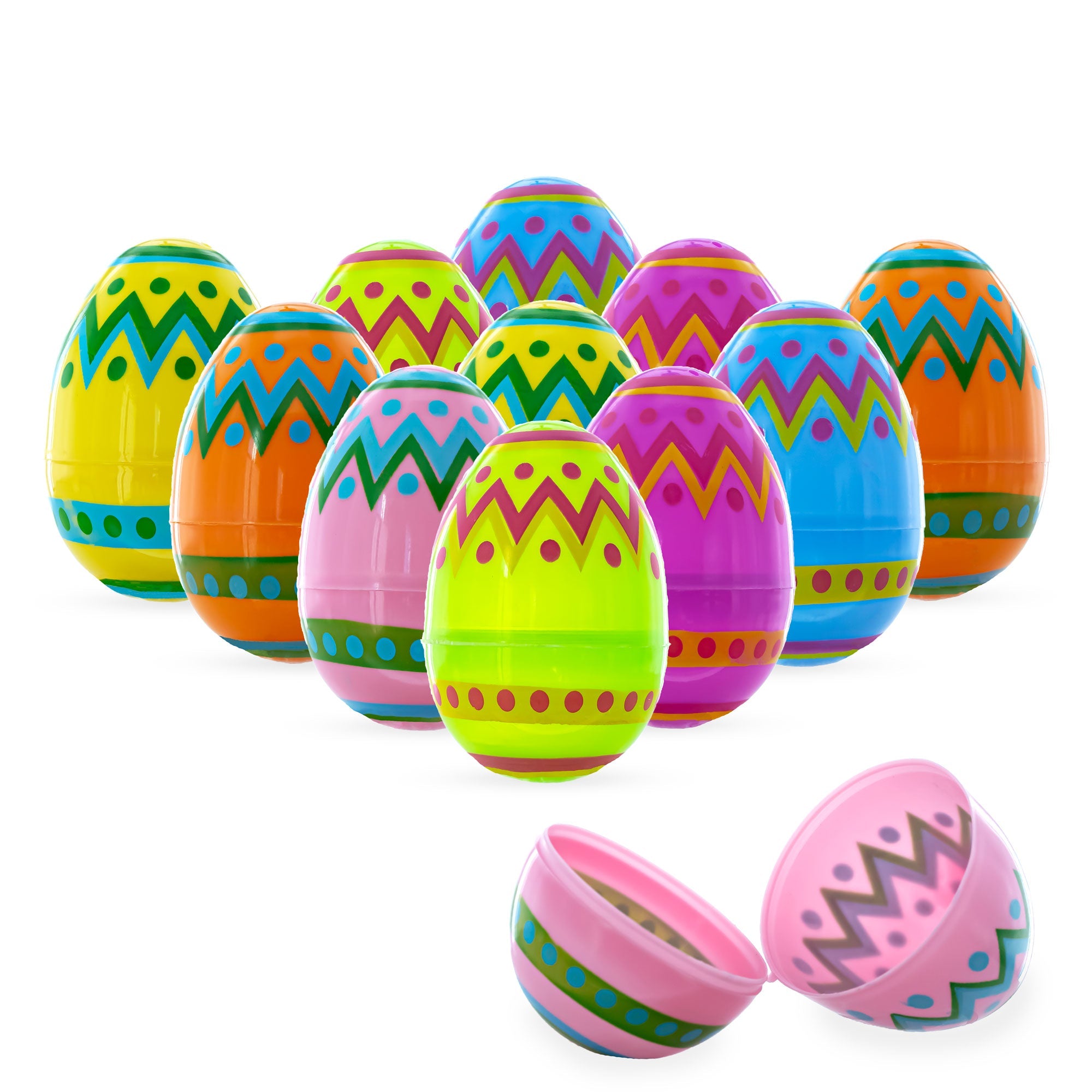 Vibrant Tradition: Set Of 12 Large Ukrainian Geometric Pysanky Plastic Easter Eggs 3 Inches