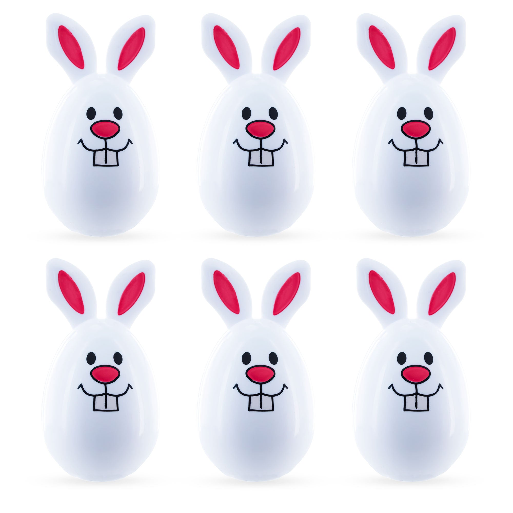 Whimsical Easter Delight: Set Of 6 White Smiling Bunny Plastic Easter Eggs