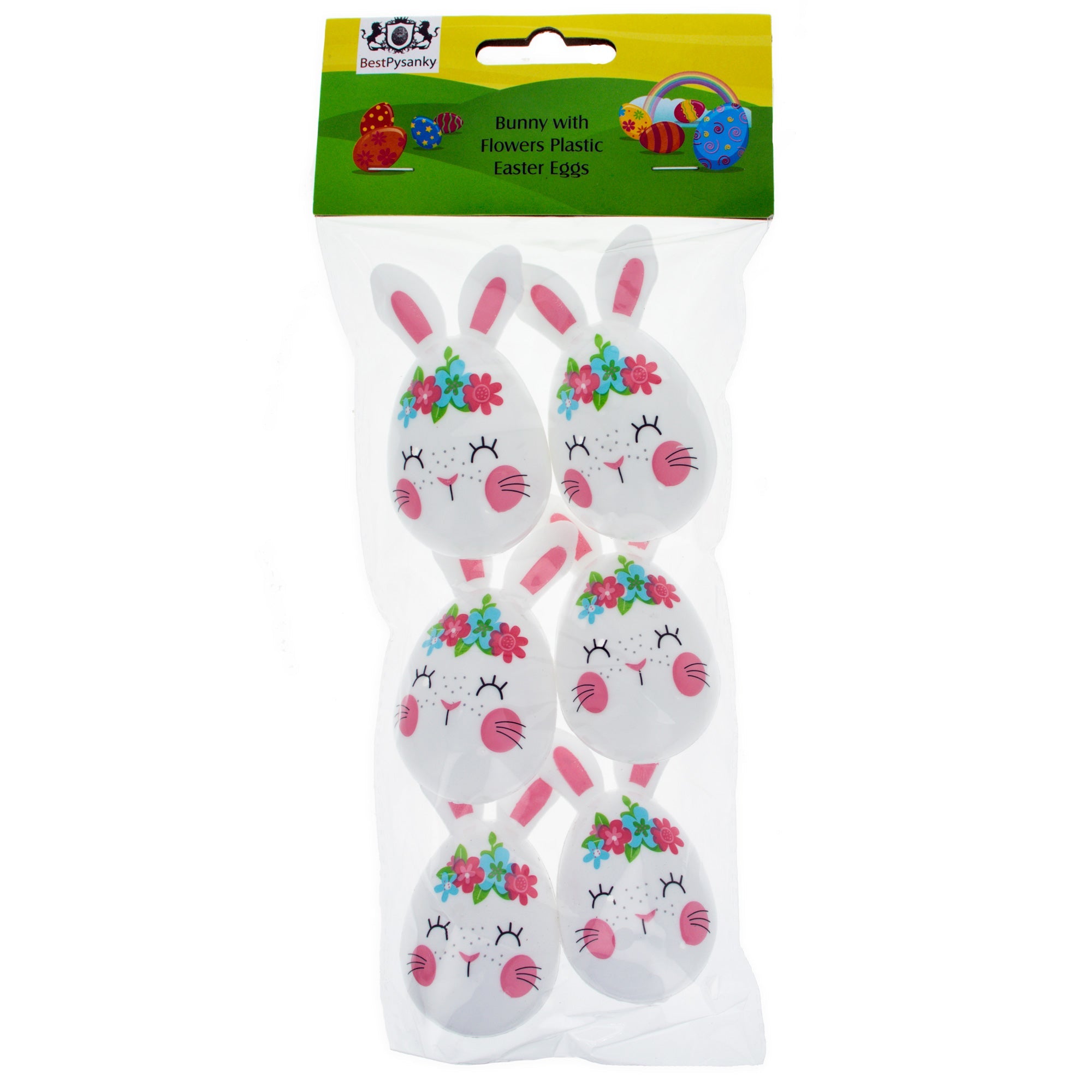 Bunny Blooms: Set Of 6 Bunny With Flowers Plastic Easter Eggs