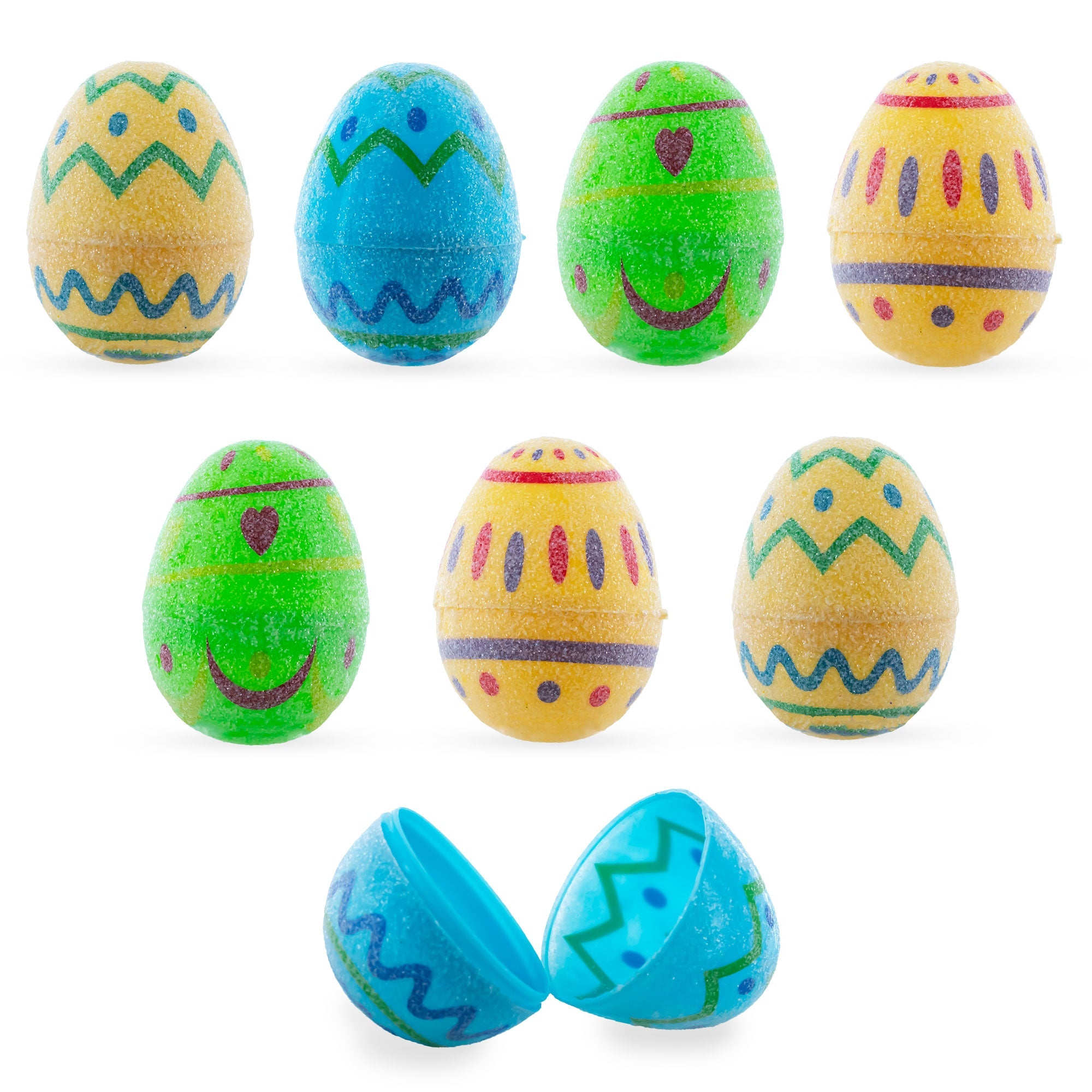 Set Of 8 Sugar-coated Style Ukrainian Geometric Plastic Easter Eggs 2.25 Inches