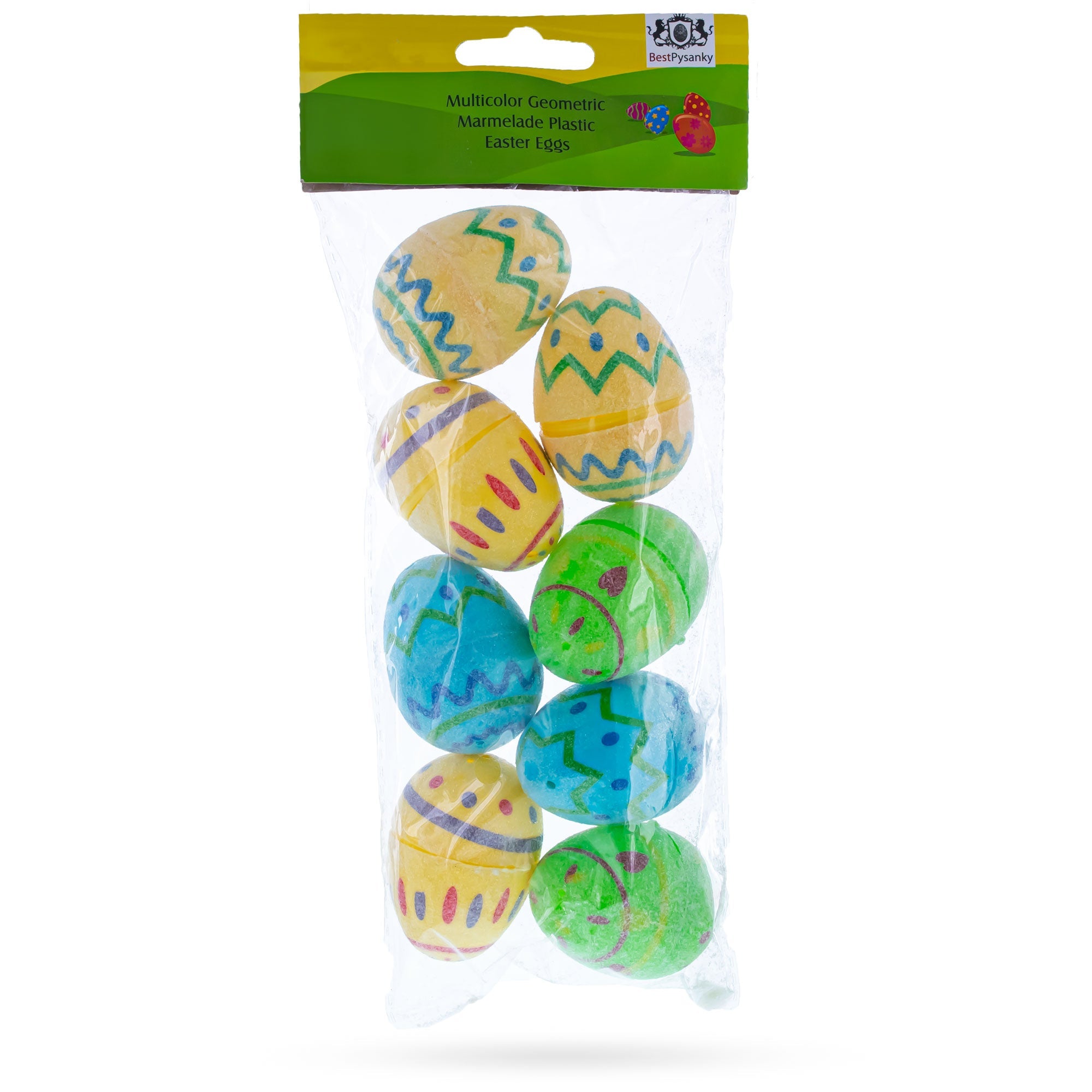 Set Of 8 Sugar-coated Style Ukrainian Geometric Plastic Easter Eggs 2.25 Inches