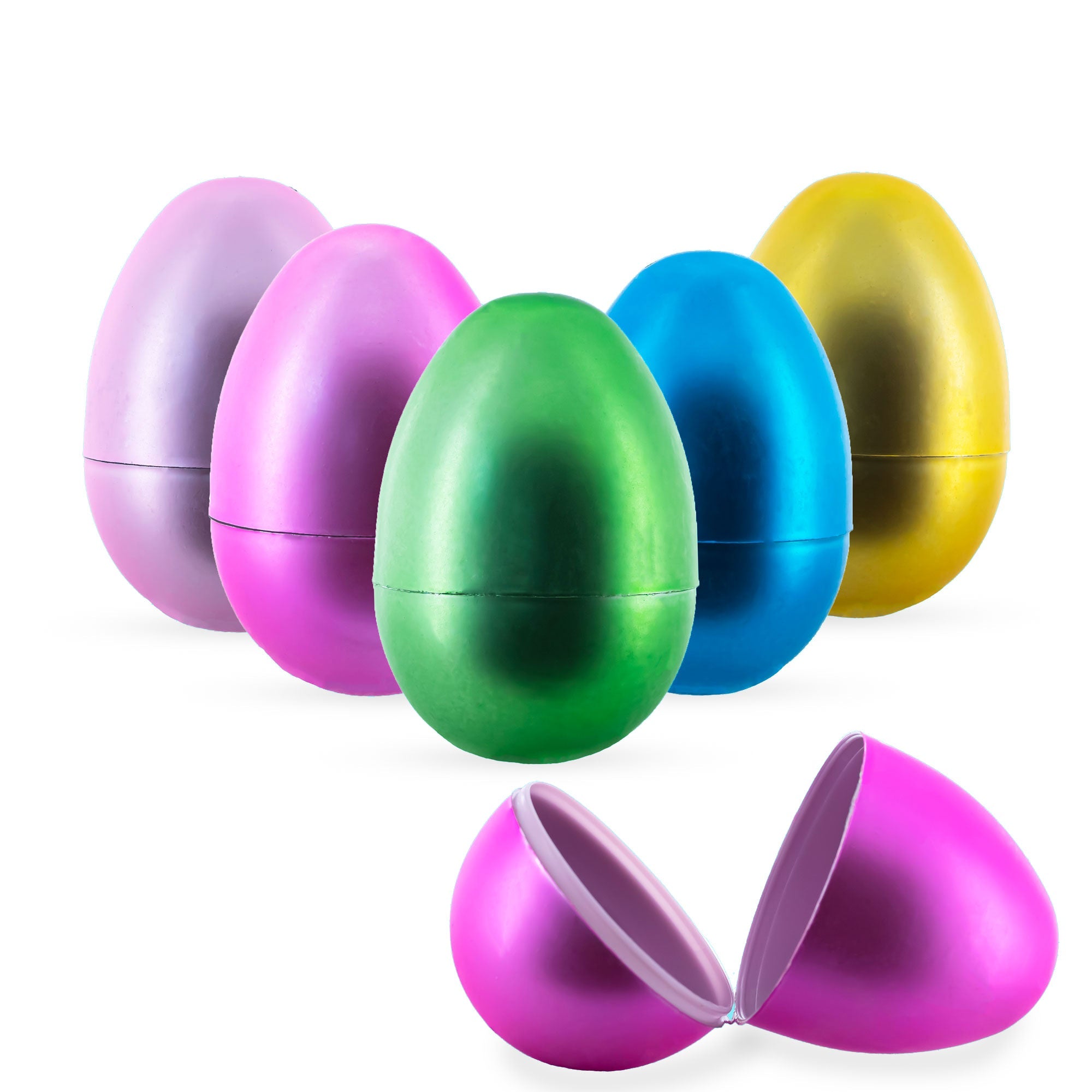 Set Of 6 Matte Metallic Finish Large Plastic Easter Eggs 3.15 Inches