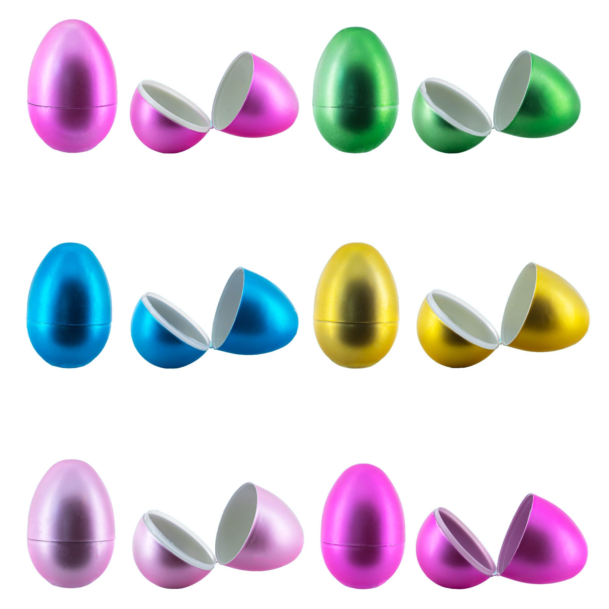 Set Of 6 Matte Metallic Finish Large Plastic Easter Eggs 3.15 Inches