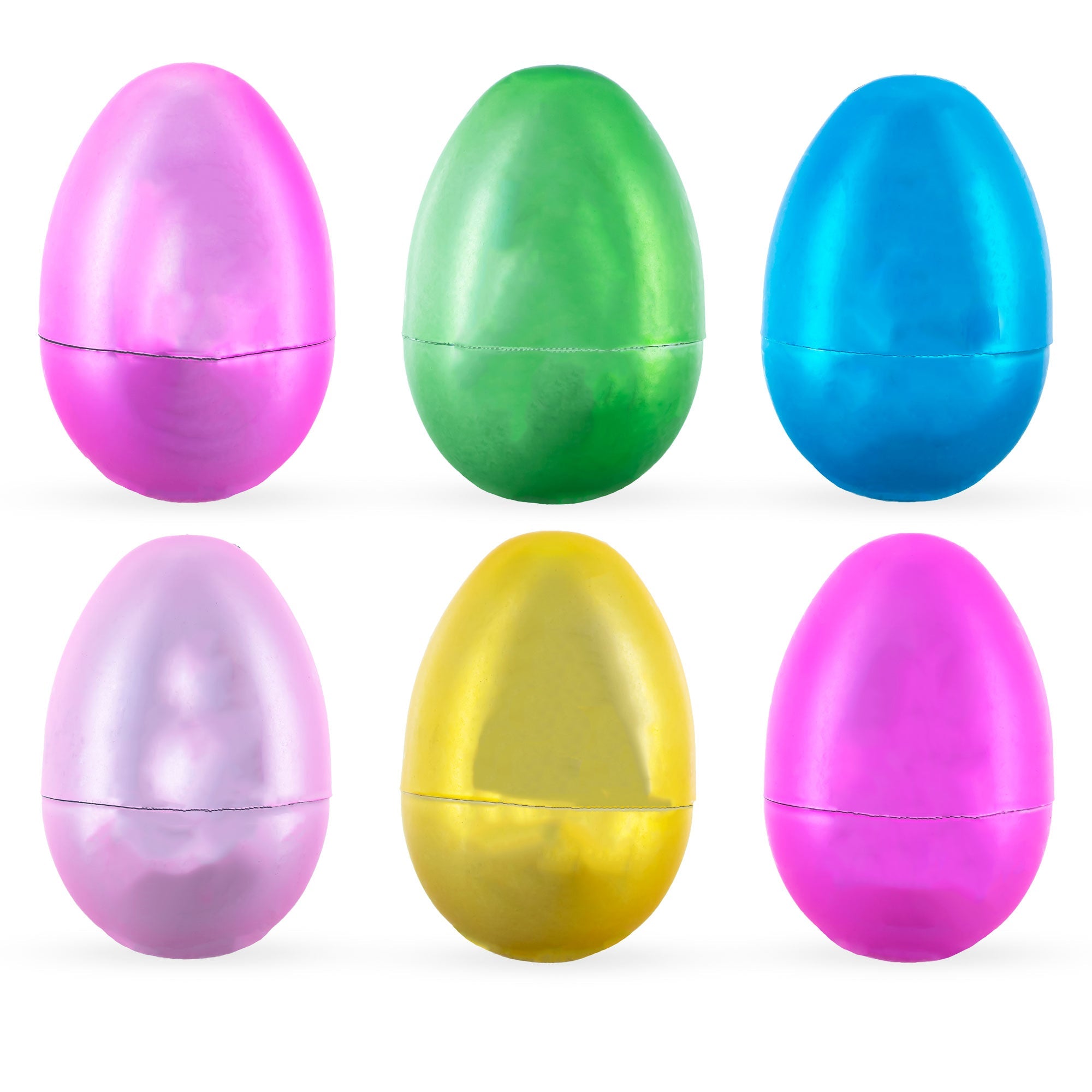 Set Of 6 Matte Metallic Finish Large Plastic Easter Eggs 3.15 Inches