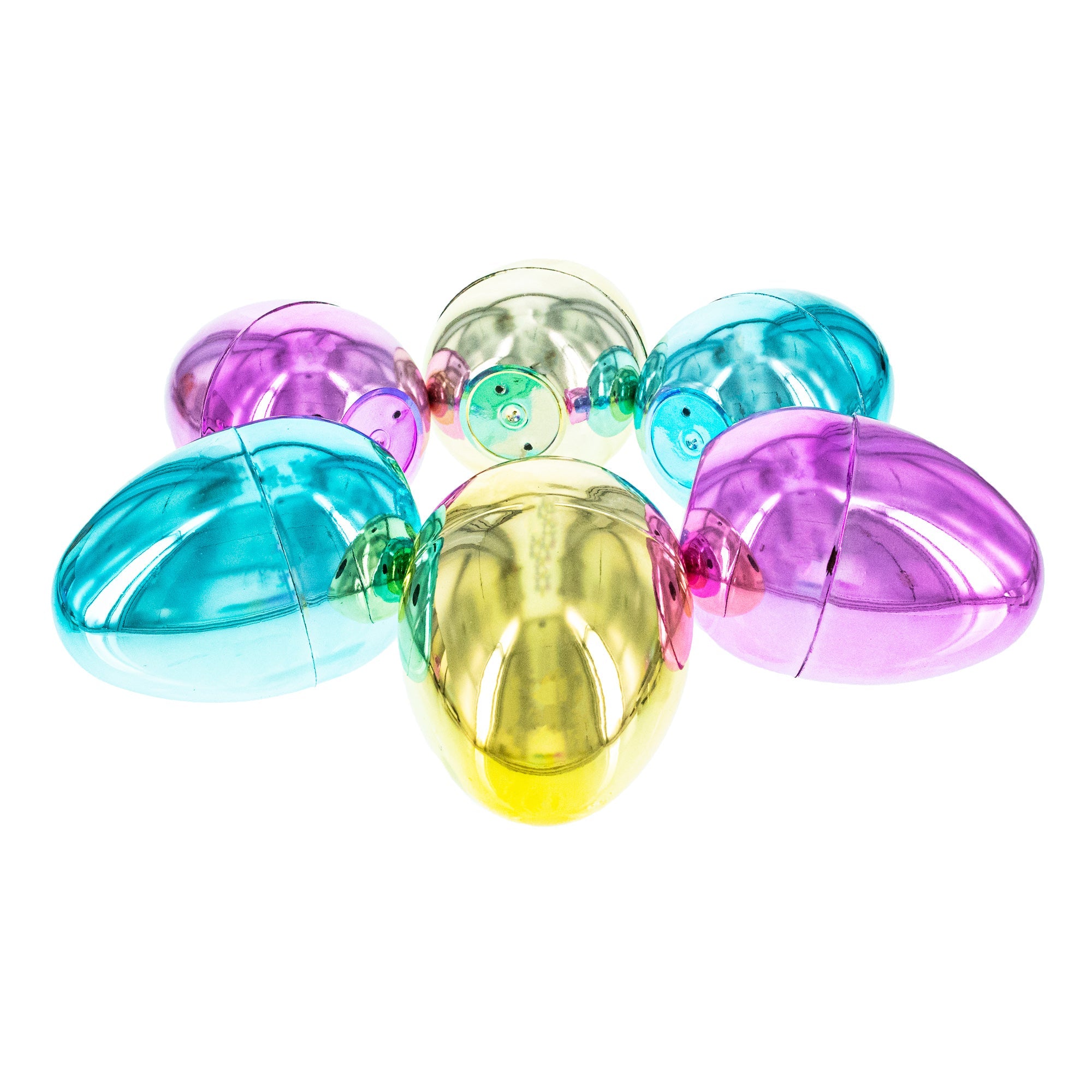 Easter Shine And Surprise: Set Of 6 Large Fillable Multicolored Metallic Plastic Easter Eggs 4 Inches