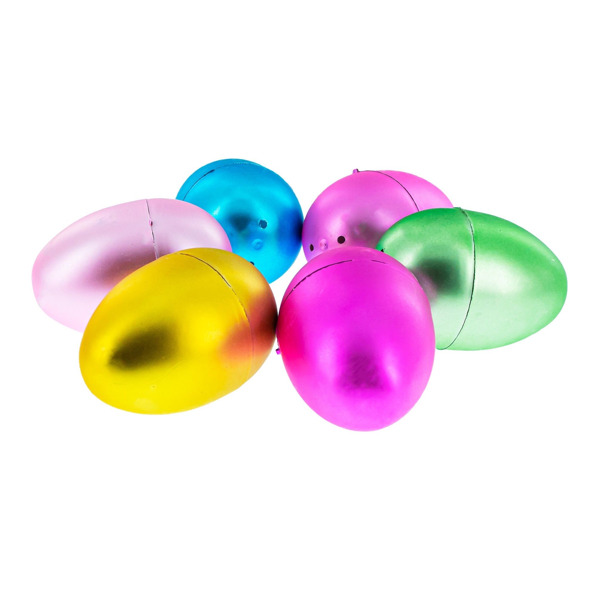 Set Of 6 Matte Metallic Finish Large Plastic Easter Eggs 3.15 Inches