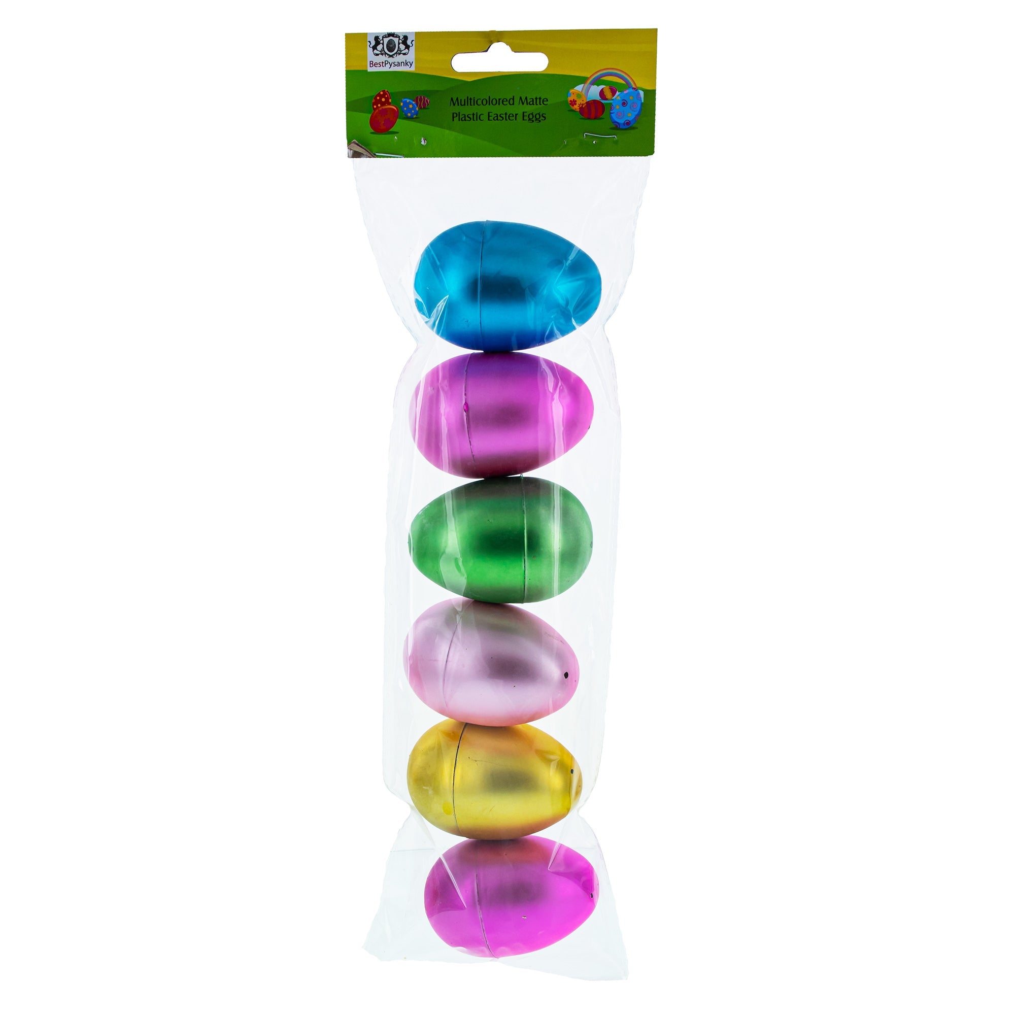 Set Of 6 Matte Metallic Finish Large Plastic Easter Eggs 3.15 Inches