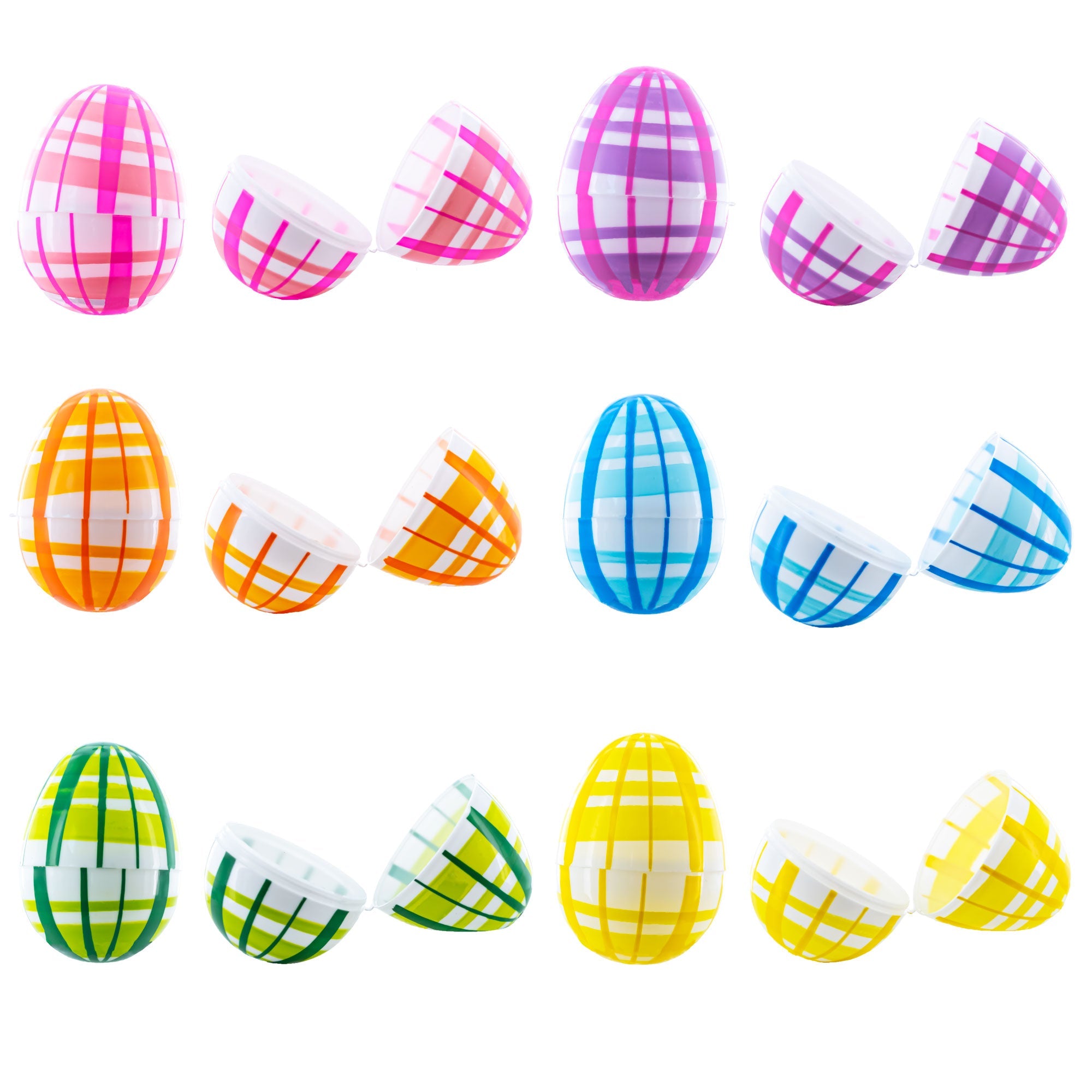 Set Of 12 Multicolored Plaid Plastic Easter Eggs 2.25 Inches