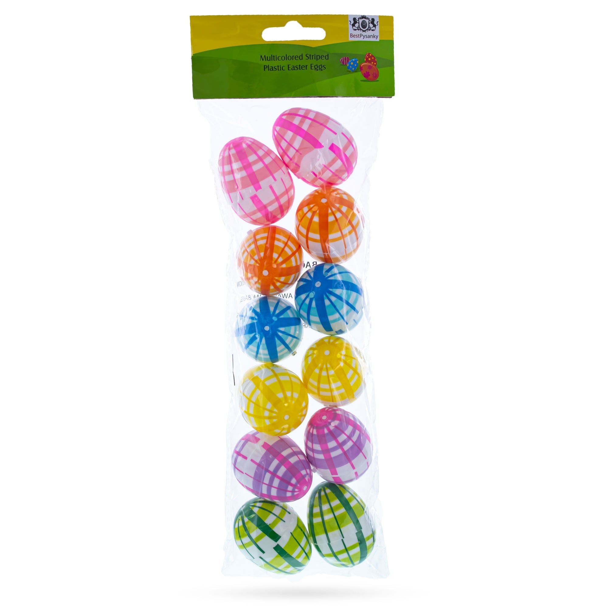 Set Of 12 Multicolored Plaid Plastic Easter Eggs 2.25 Inches