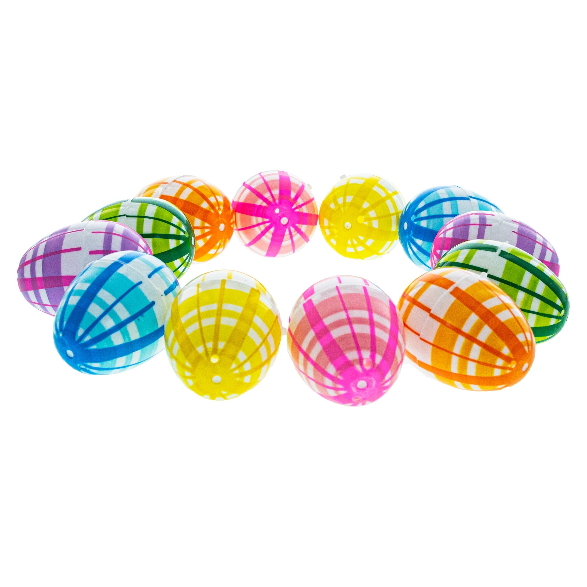 Set Of 12 Multicolored Plaid Plastic Easter Eggs 2.25 Inches