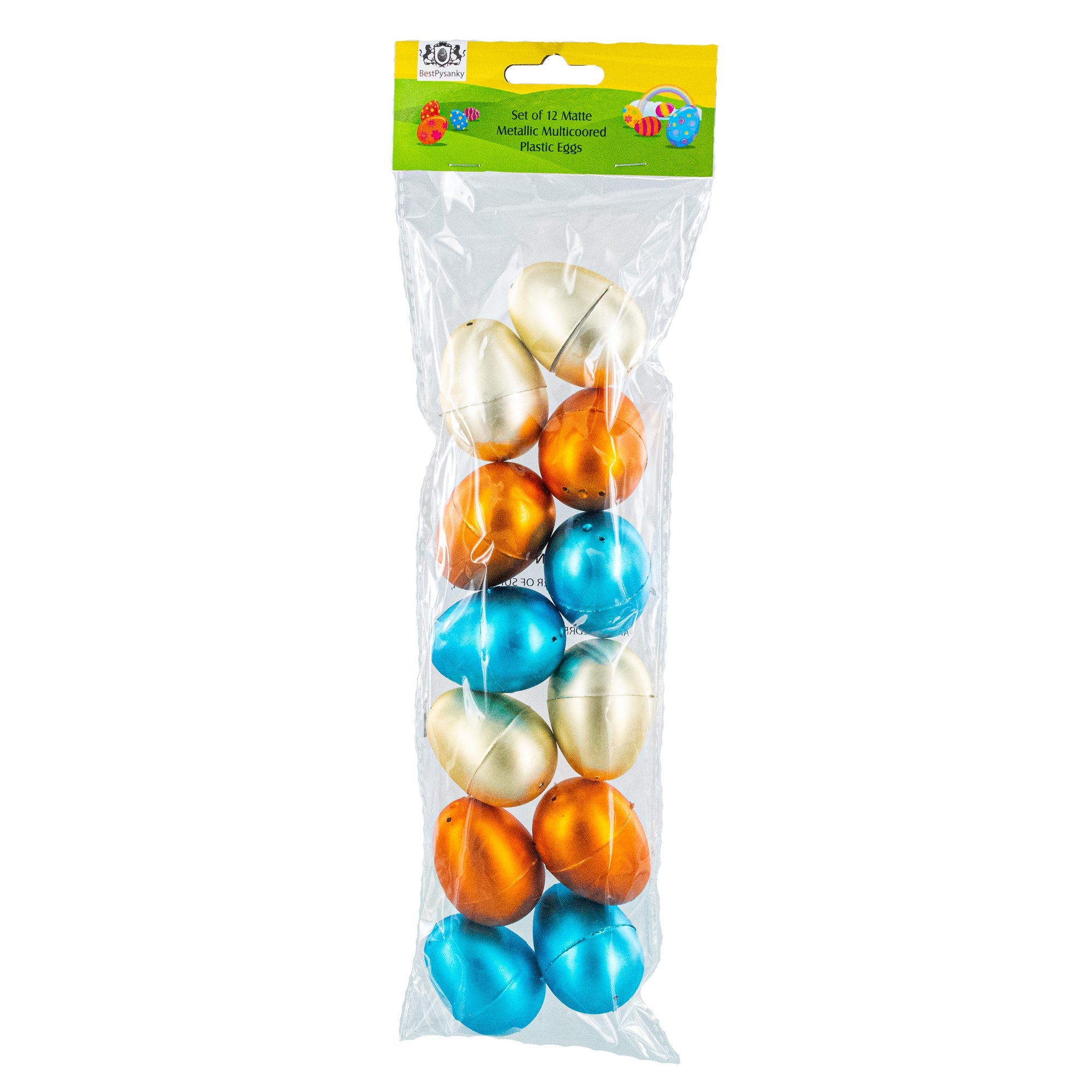 Shimmering Delights: Set Of 12 Multicolored Matte Metallic Plastic Easter Eggs 2.25 Inches