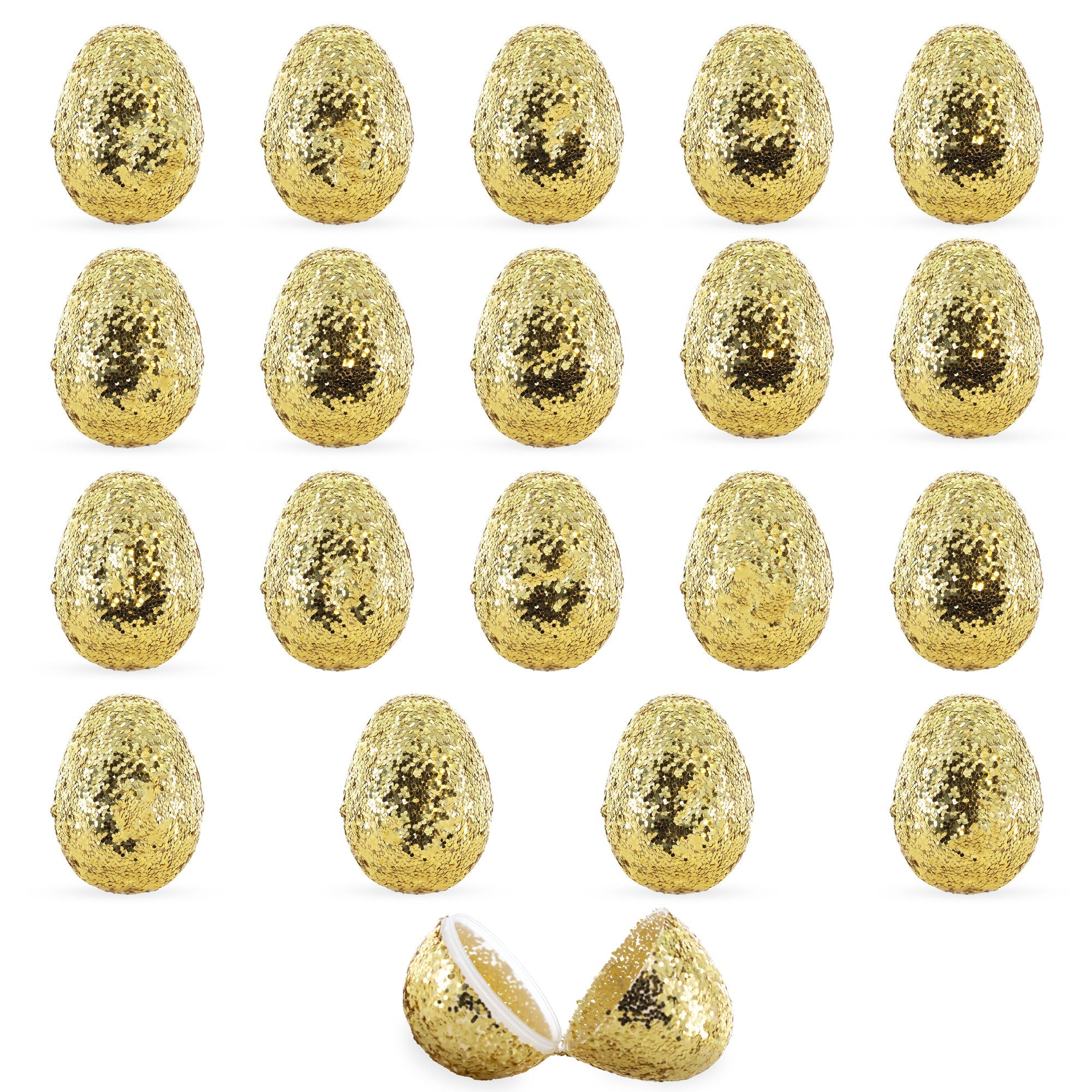 Golden Sparkle: Set Of 20 Gold Glittered Fillable Plastic Easter Eggs 2.25 Inches