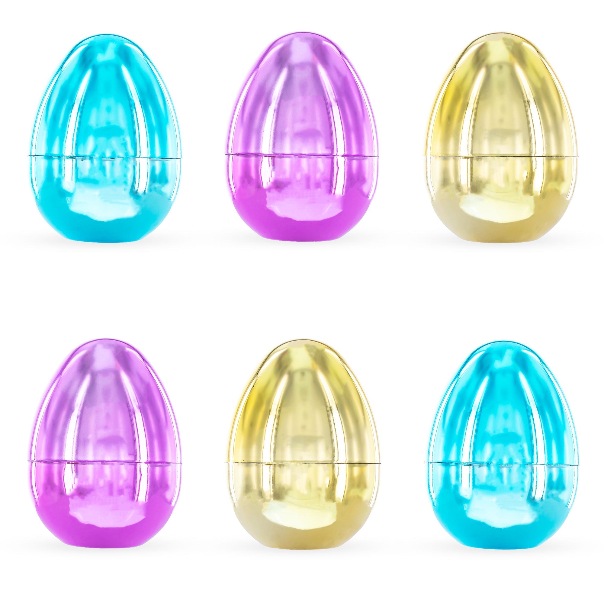 Easter Shine And Surprise: Set Of 6 Large Fillable Multicolored Metallic Plastic Easter Eggs 4 Inches