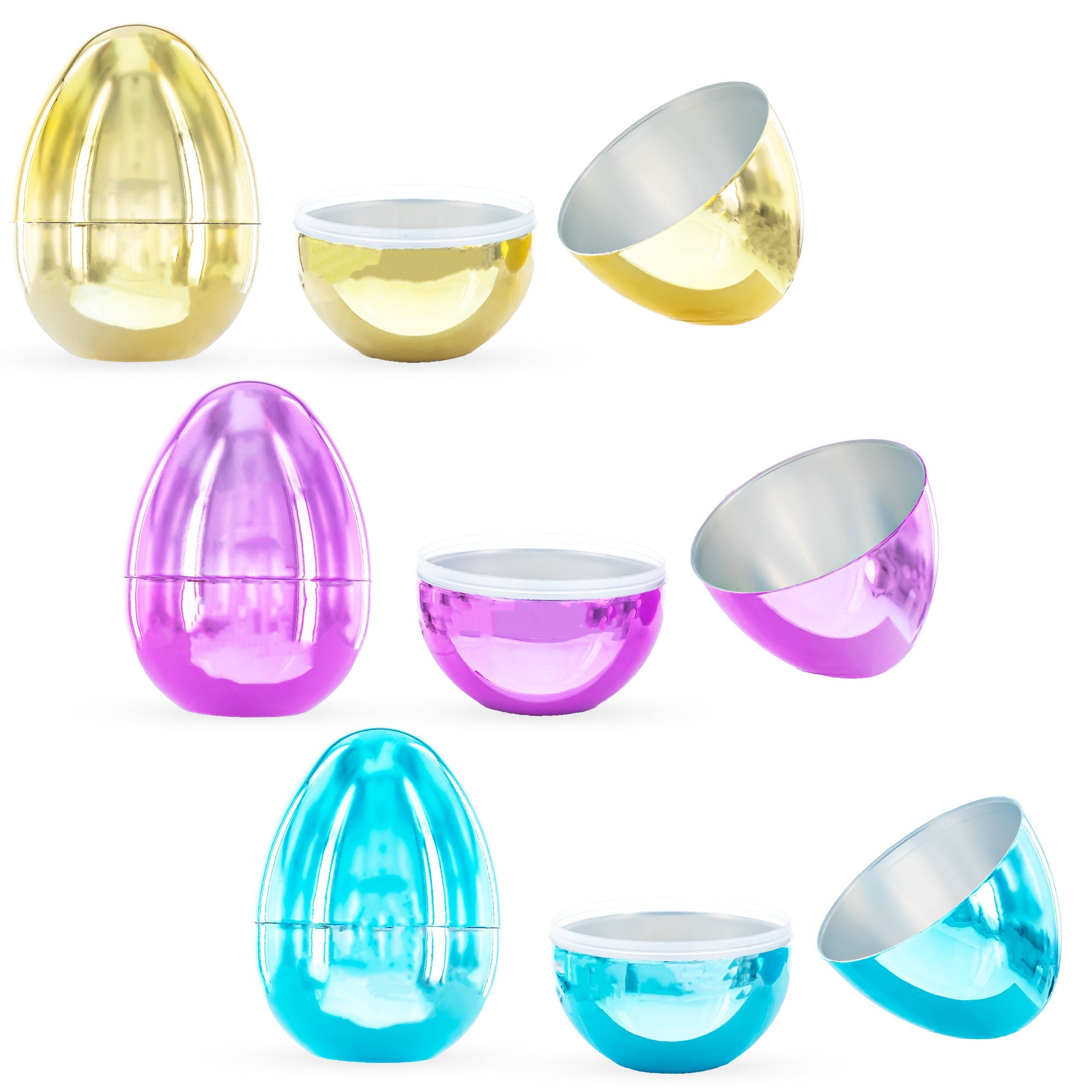 Easter Shine And Surprise: Set Of 6 Large Fillable Multicolored Metallic Plastic Easter Eggs 4 Inches