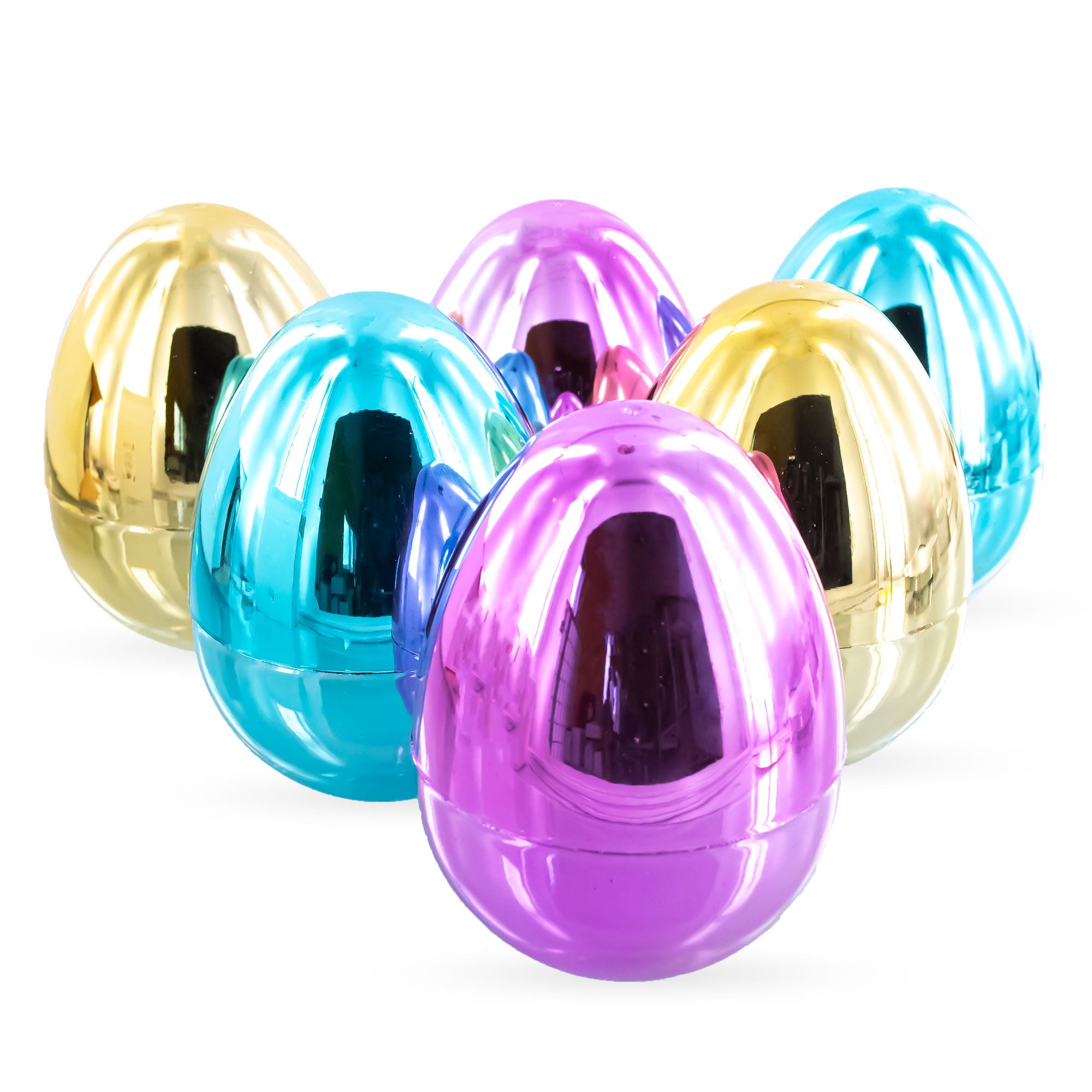 Easter Shine And Surprise: Set Of 6 Large Fillable Multicolored Metallic Plastic Easter Eggs 4 Inches