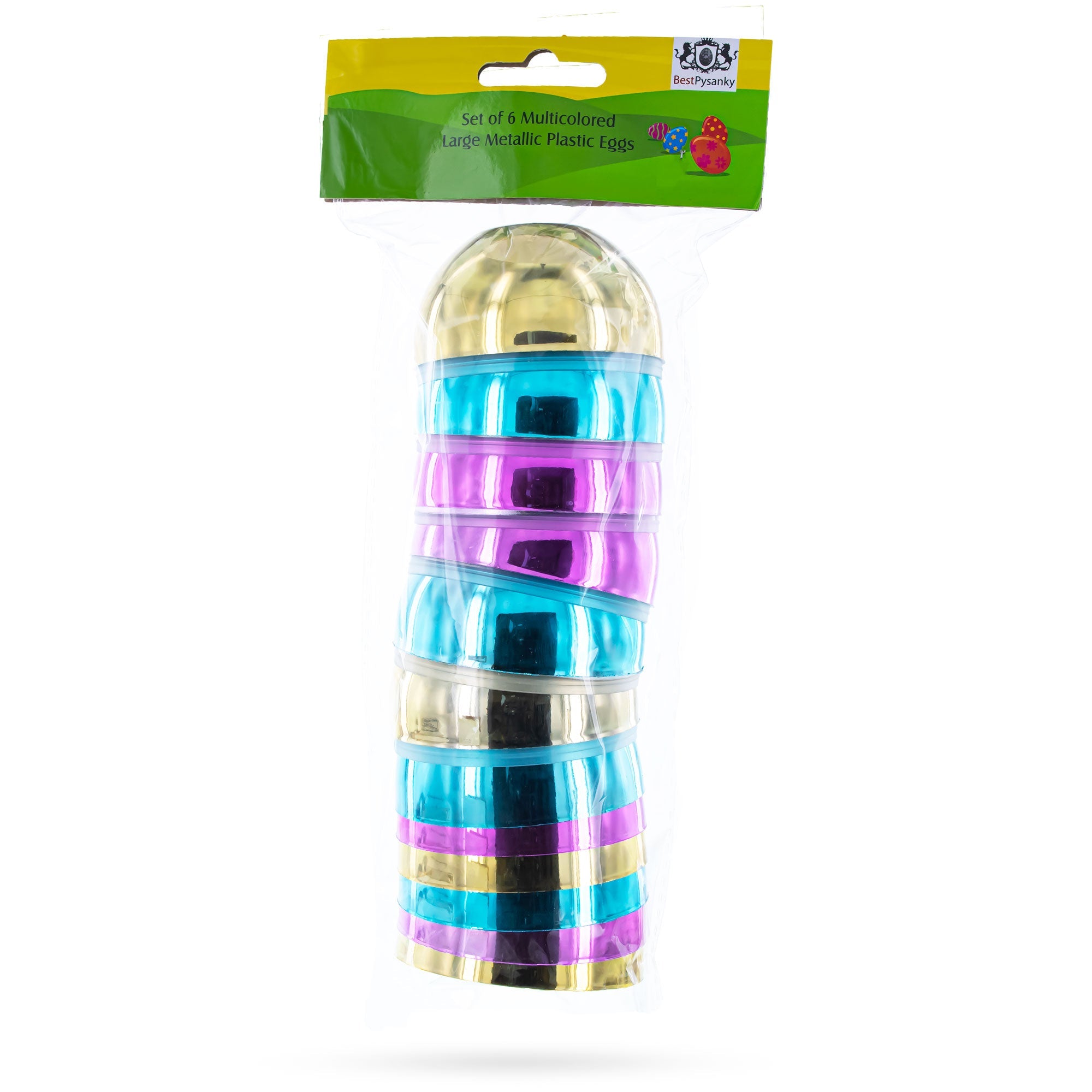 Easter Shine And Surprise: Set Of 6 Large Fillable Multicolored Metallic Plastic Easter Eggs 4 Inches