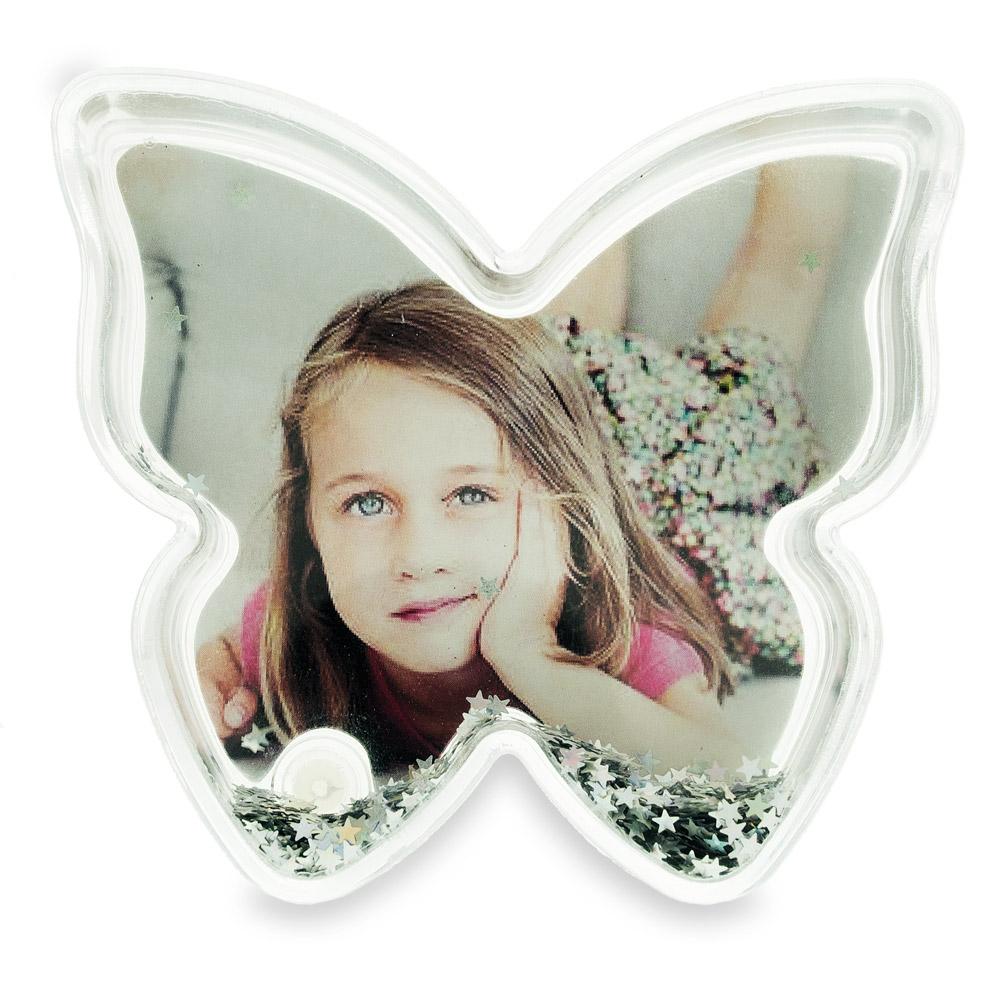 Butterfly Magic: Glittery Clear Acrylic Plastic Water Globe Picture Frame