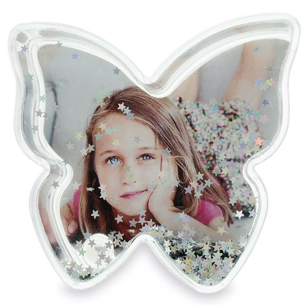 Butterfly Magic: Glittery Clear Acrylic Plastic Water Globe Picture Frame