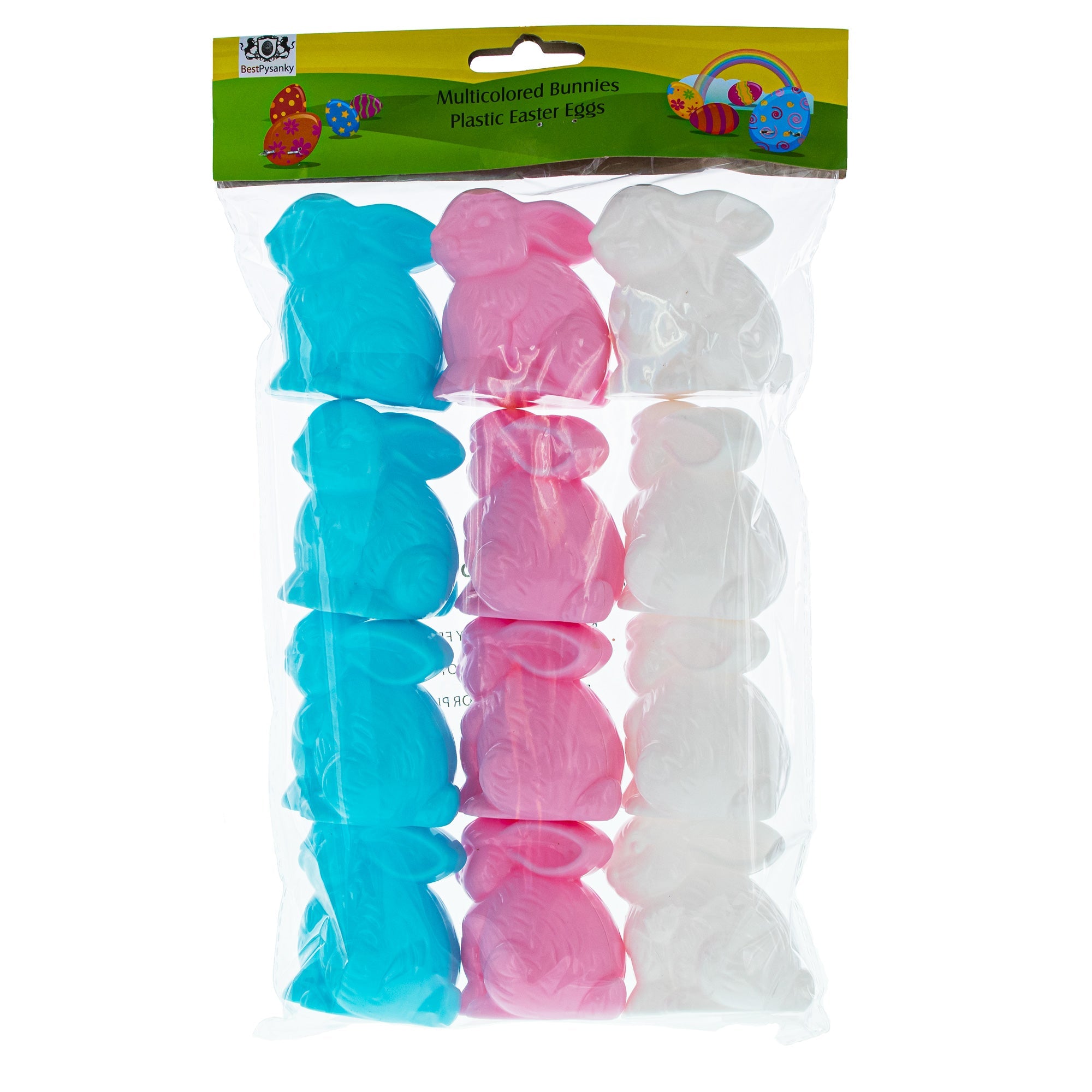 Bunny Trio: Set Of 12 Blue, White, And Pink Bunnies Fillable Plastic Easter Eggs