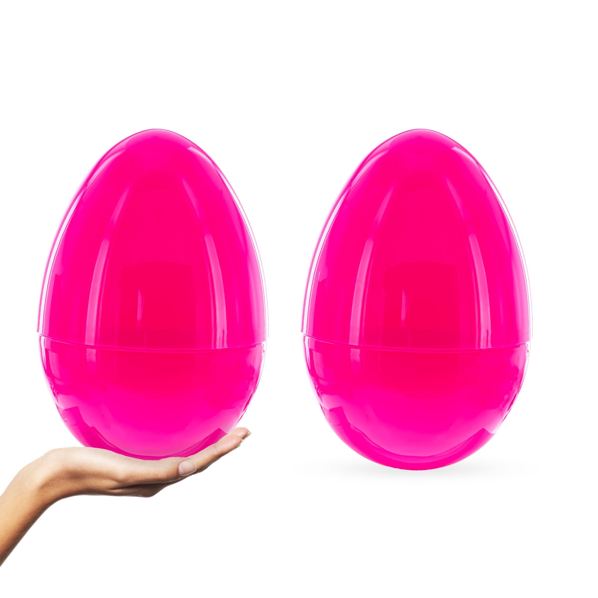 Set Of 2 Pink Giant Jumbo Size Fillable Plastic Easter Eggs 10 Inches