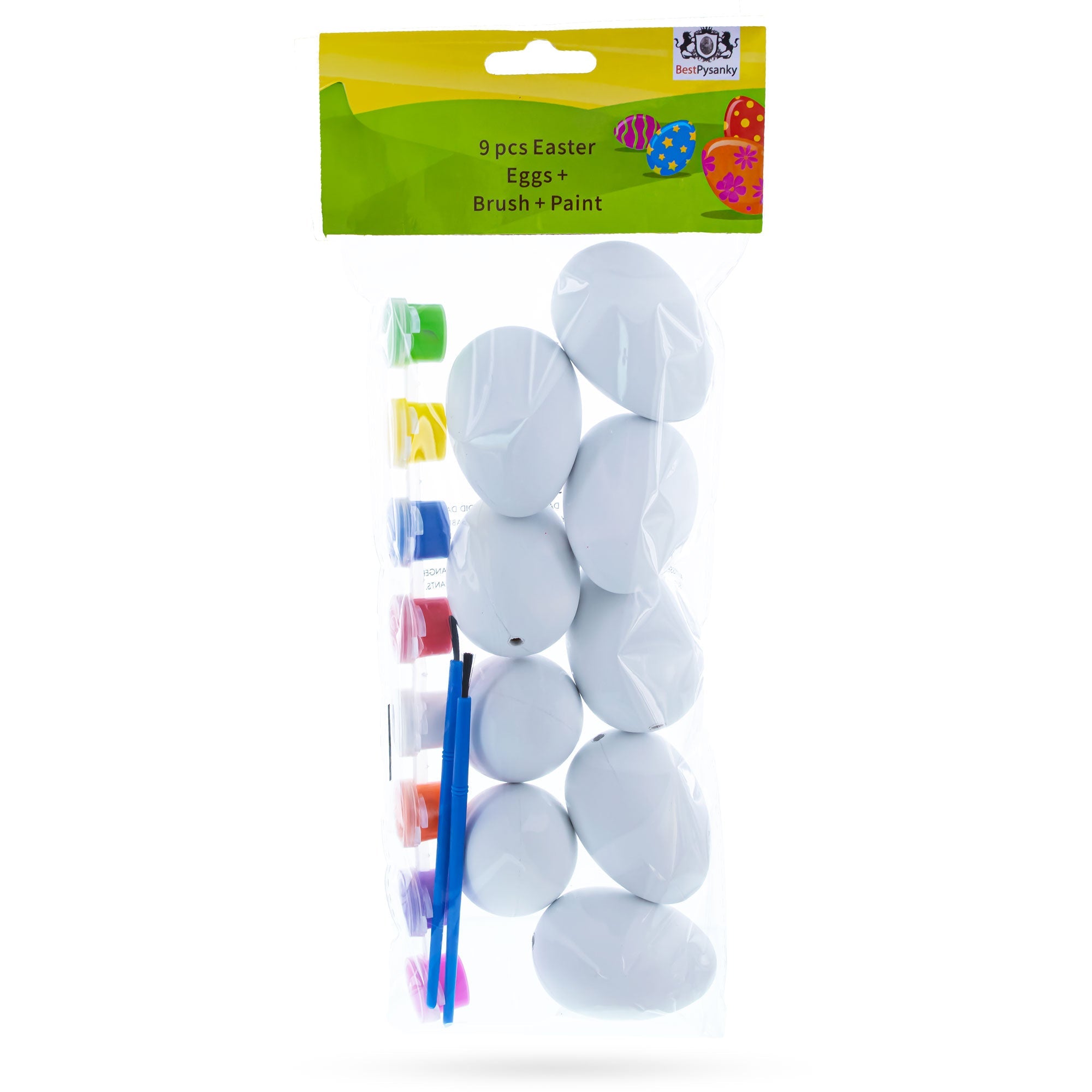 Easter Egg Decorating Kit: Set Of 9 Plastic Eggs, 8 Paints And 2 Brushes