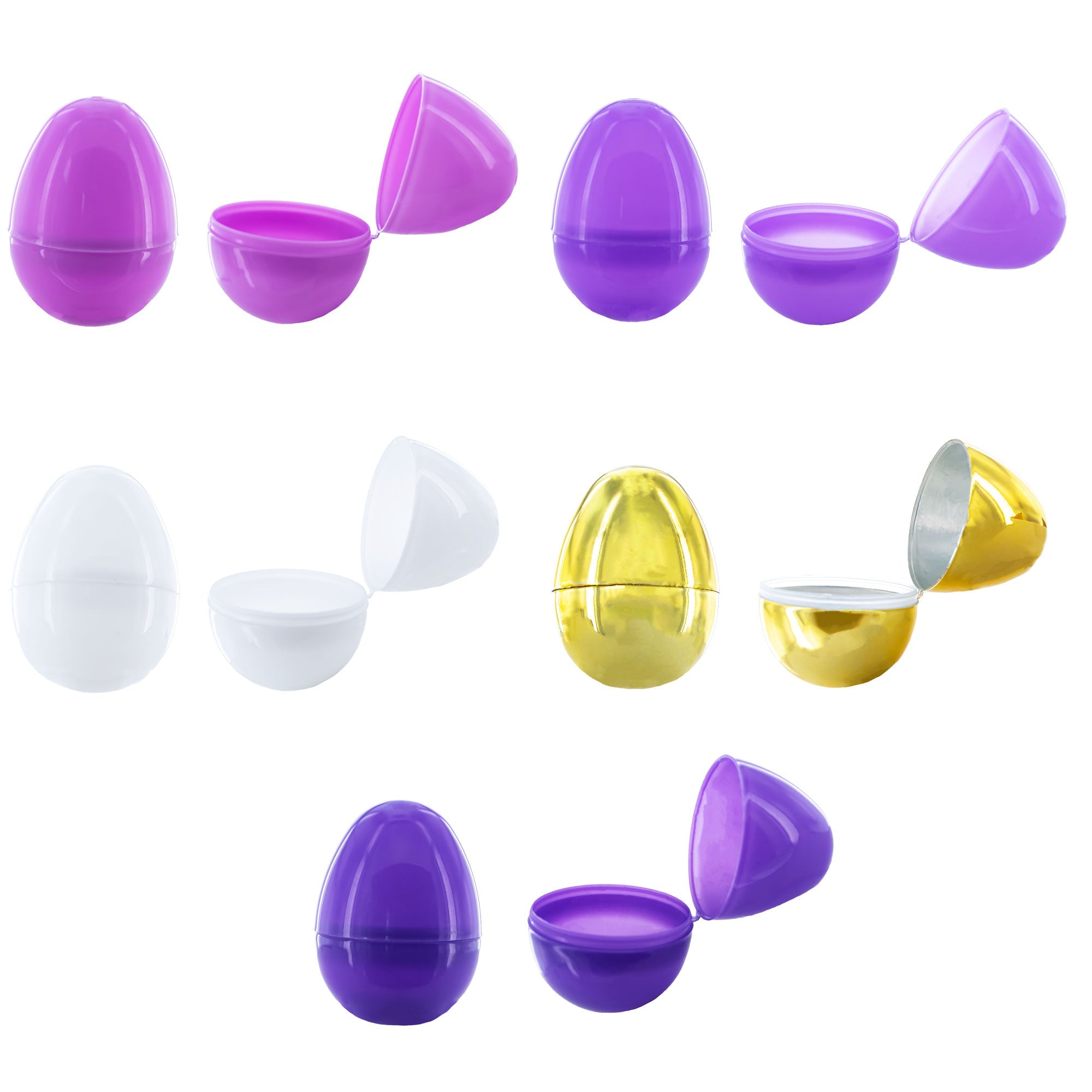 Set Of 46 Purple Plastic Eggs, 1 White Egg, And 1 Gleaming Golden Easter Egg