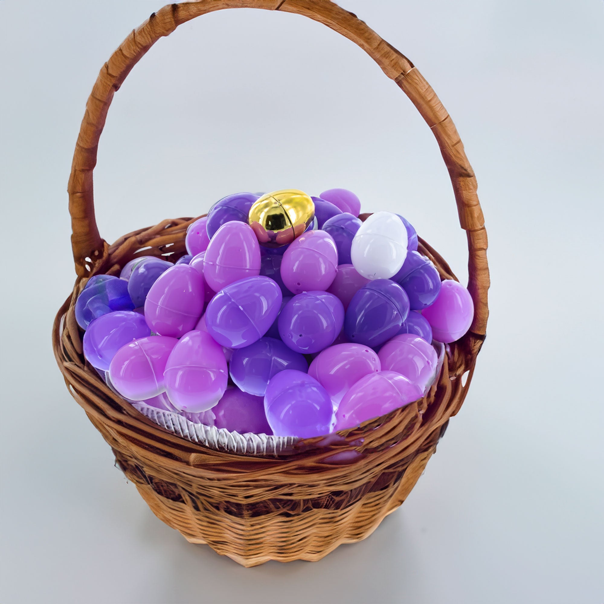 Set Of 46 Purple Plastic Eggs, 1 White Egg, And 1 Gleaming Golden Easter Egg