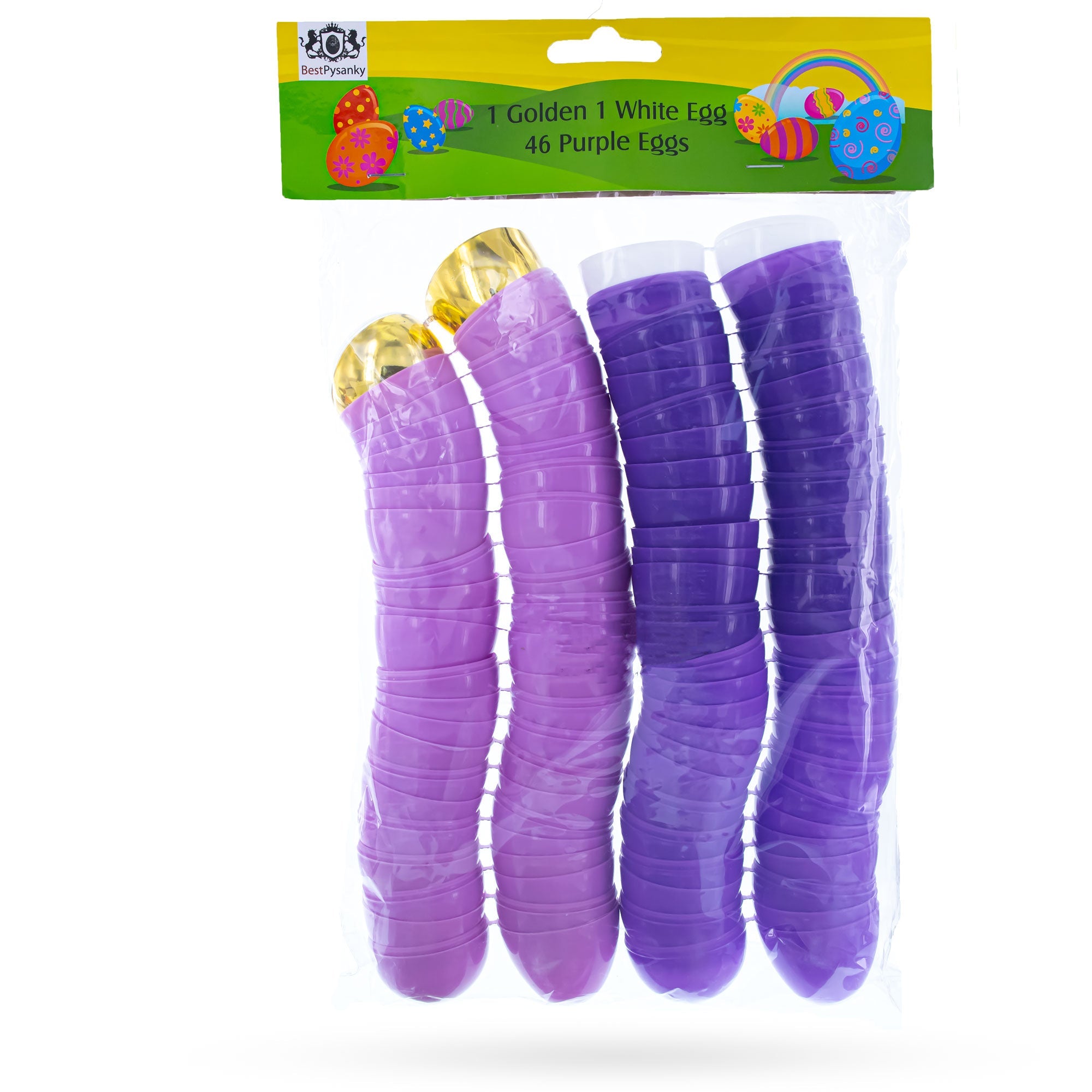 Set Of 46 Purple Plastic Eggs, 1 White Egg, And 1 Gleaming Golden Easter Egg