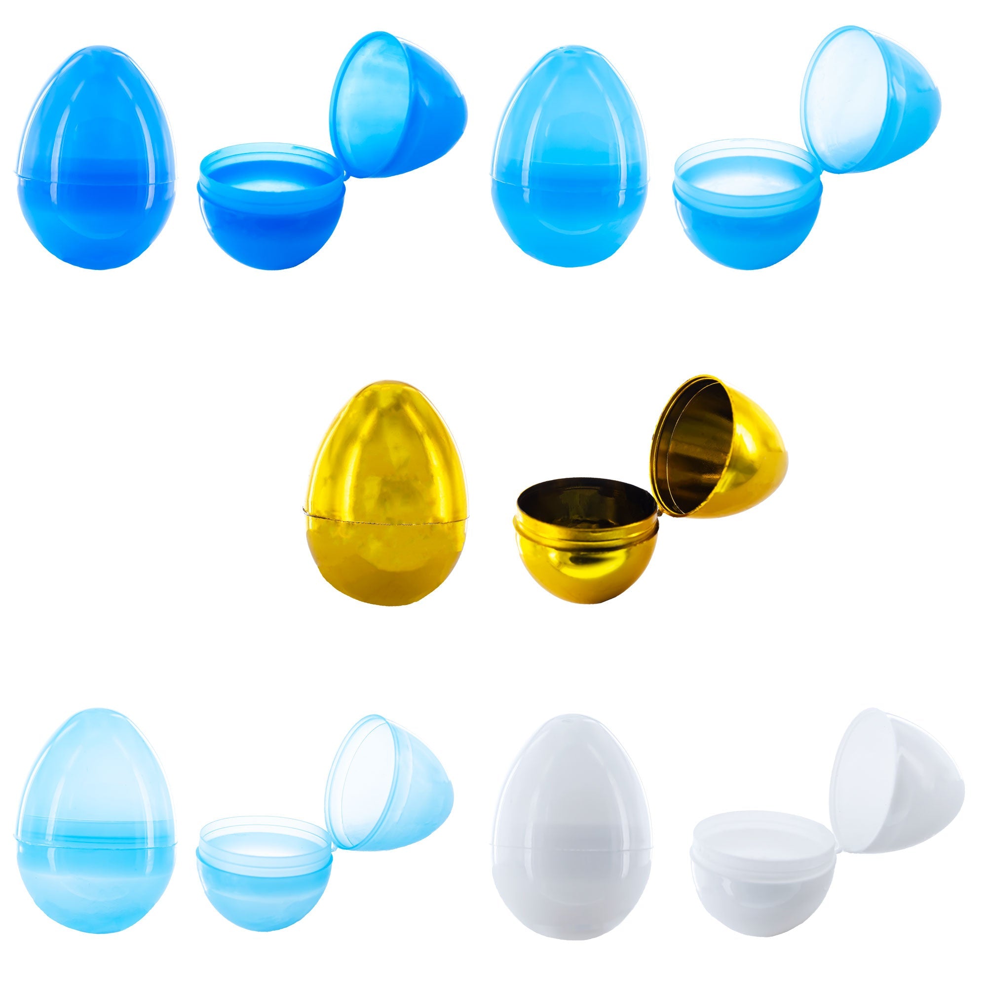 Set Of 46 Blue Plastic Eggs, 1 White Egg, And 1 Gilded Golden Easter Egg