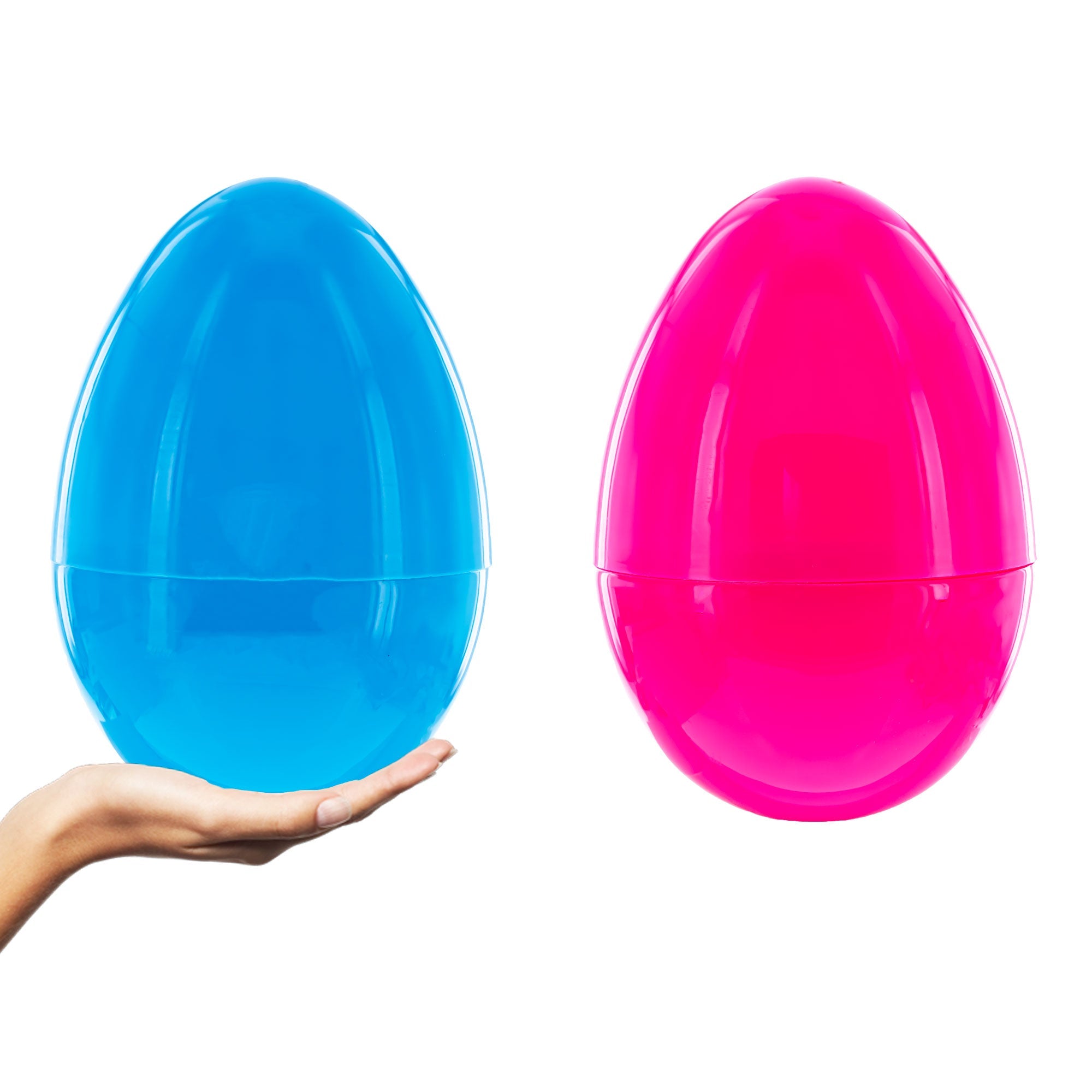 Set Of 2 Pink And Blue Giant Jumbo Size Fillable Plastic Easter Eggs 10 Inches