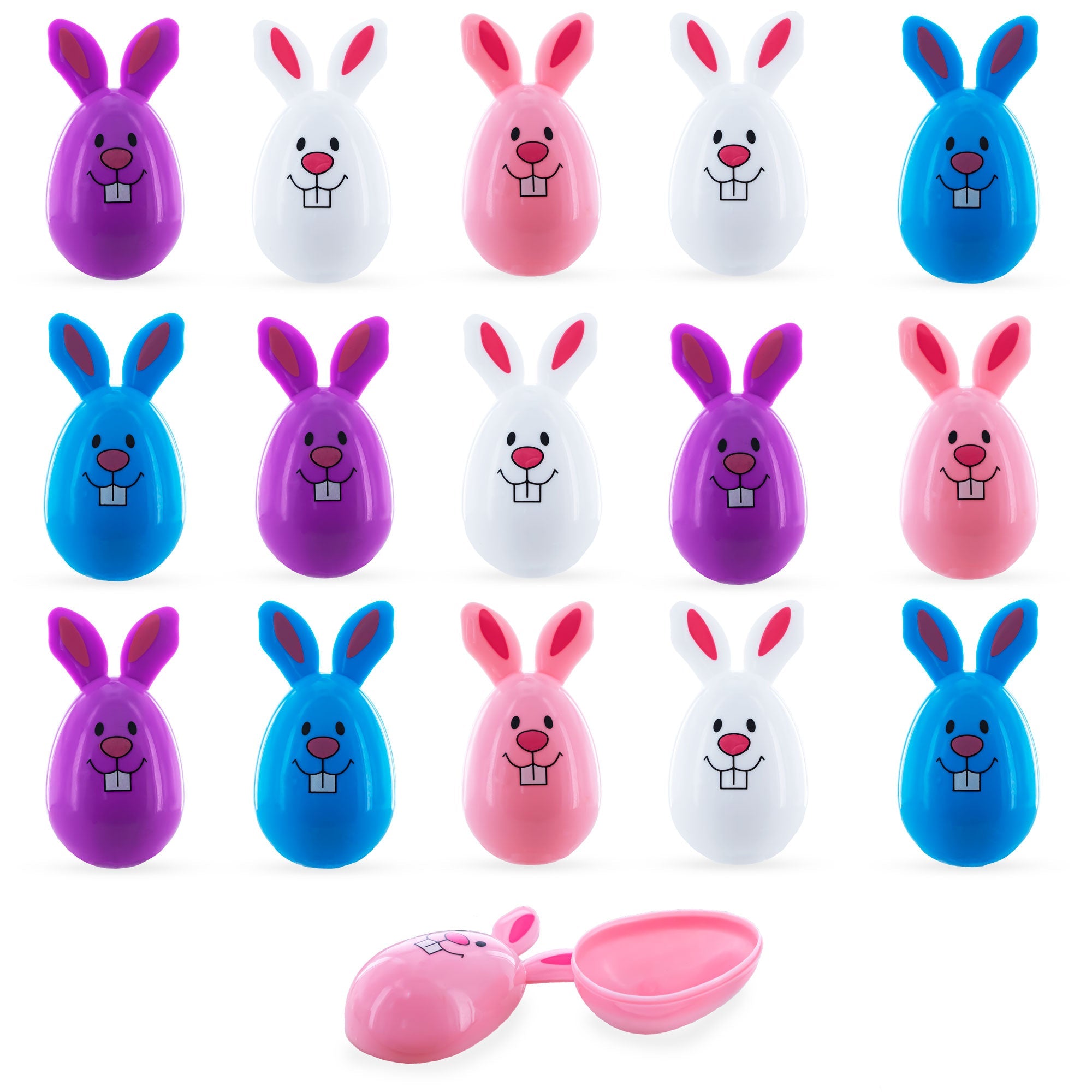 Sweet Bunny Surprise: Set Of 16 Fillable Rabbit-shaped Plastic Easter Eggs, 3.25 Inches