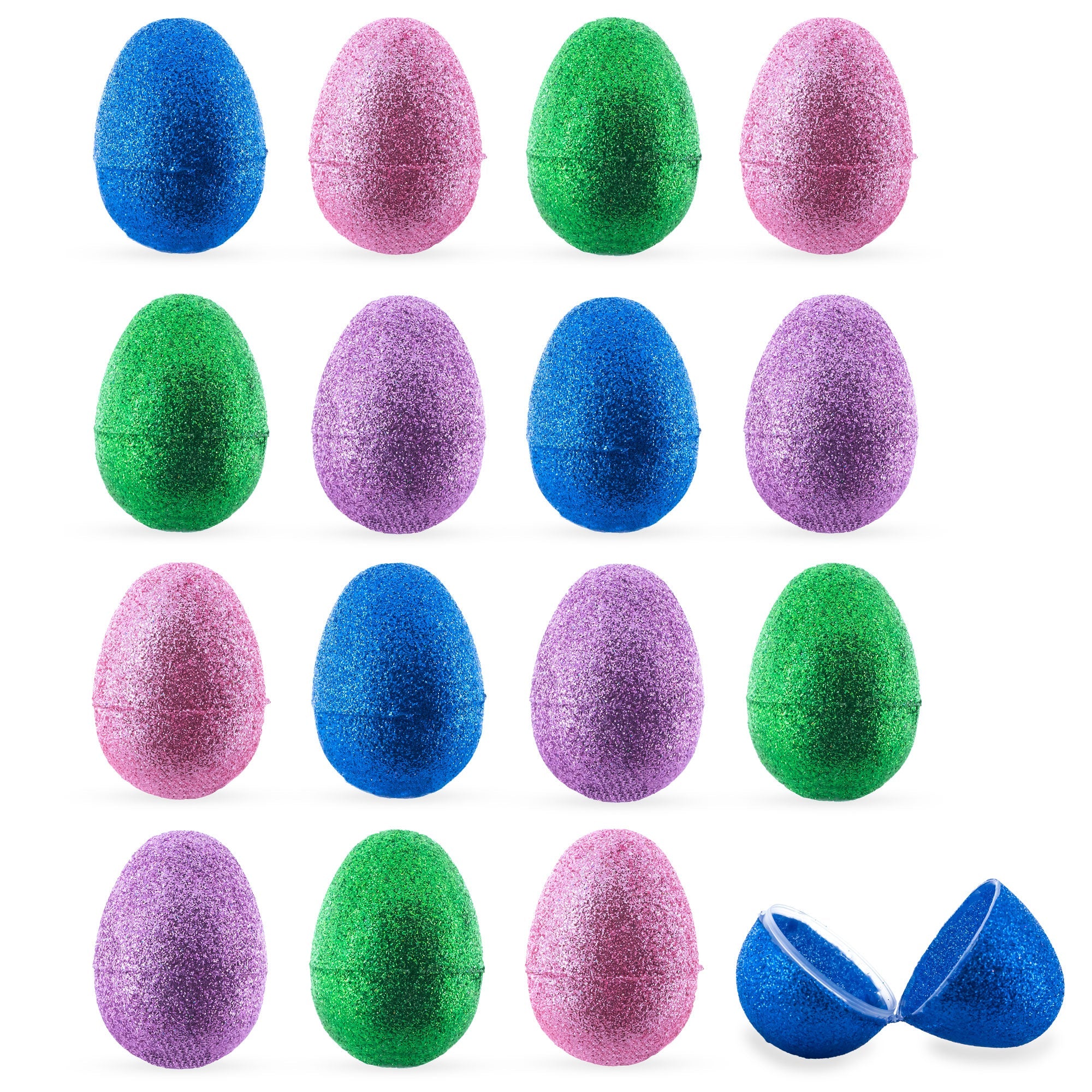 Radiant Easter Delight: Set Of 16 Shiny Glittered Multicolored Plastic Easter Eggs, 2.3 Inches