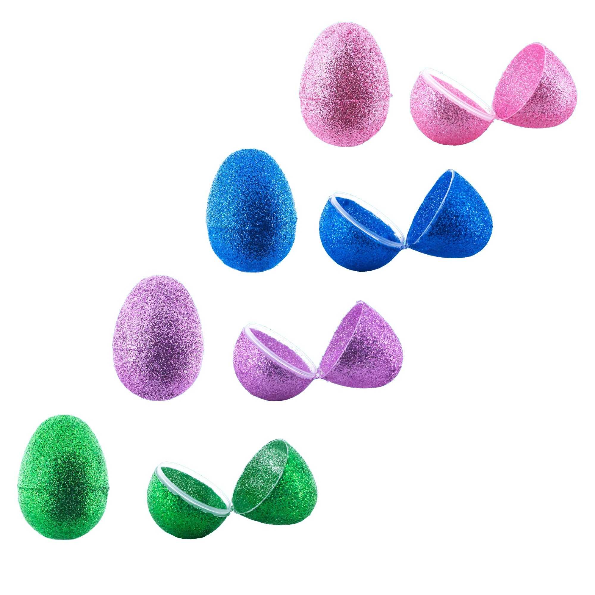 Radiant Easter Delight: Set Of 16 Shiny Glittered Multicolored Plastic Easter Eggs, 2.3 Inches