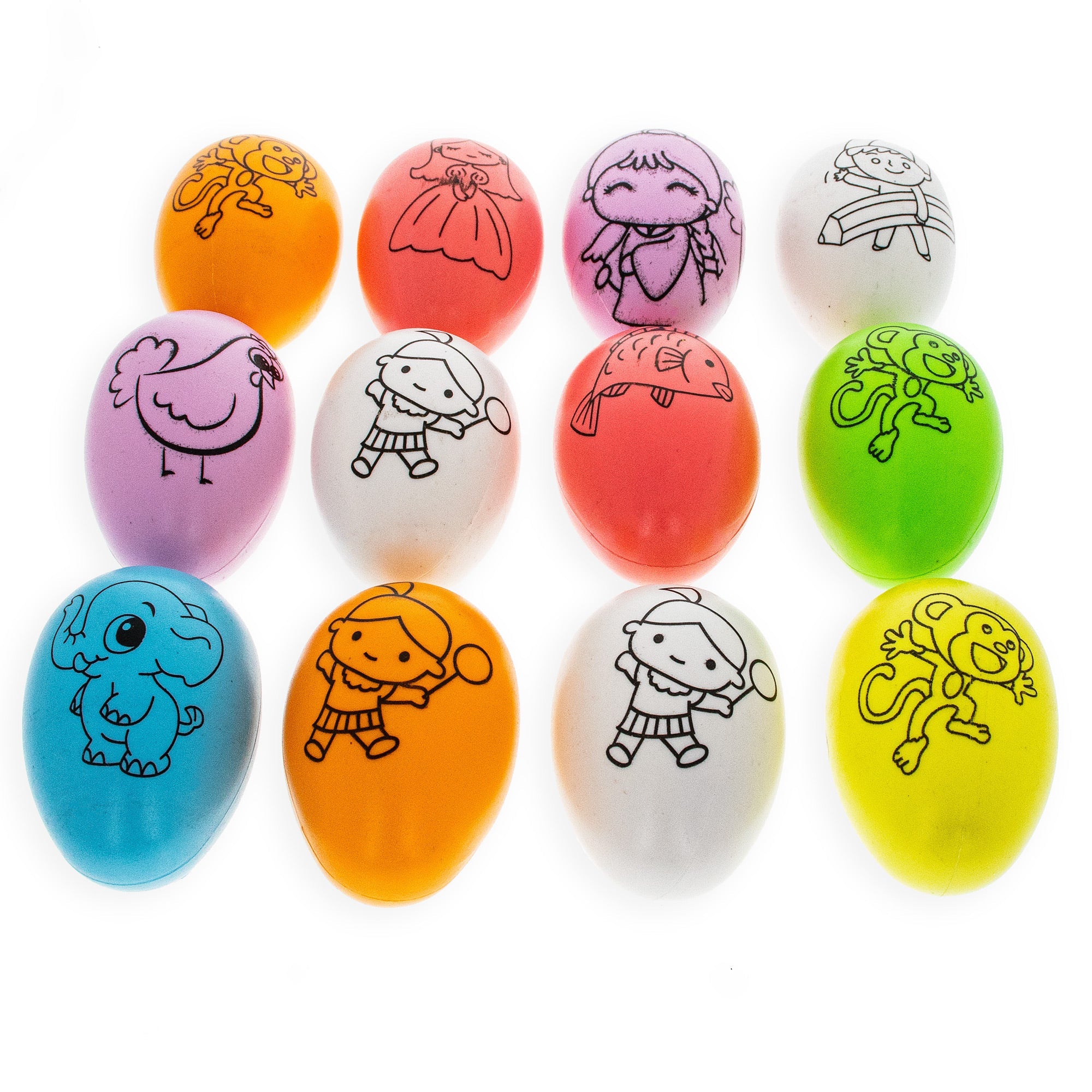 Vibrant Impressions: Set Of 12 Colorfully Printed Solid Plastic Easter Eggs 2.35 Inches