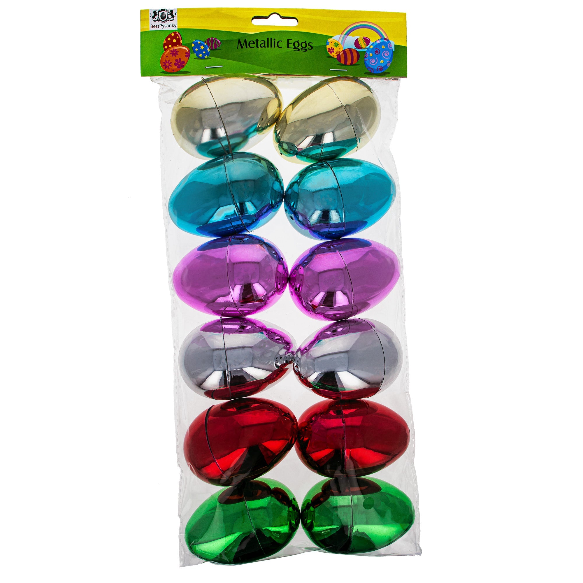 Shiny Metallic Easter Eggs: Set Of 12 Multicolored Plastic Eggs, 3.05 Inches