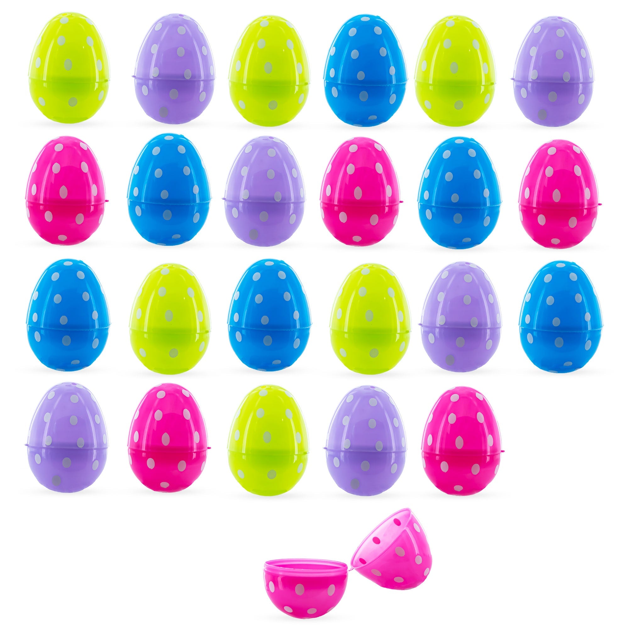 Polka Dot Parade: Set Of 24 Colorful Dot Printed Fillable Plastic Easter Eggs 2.25 Inches