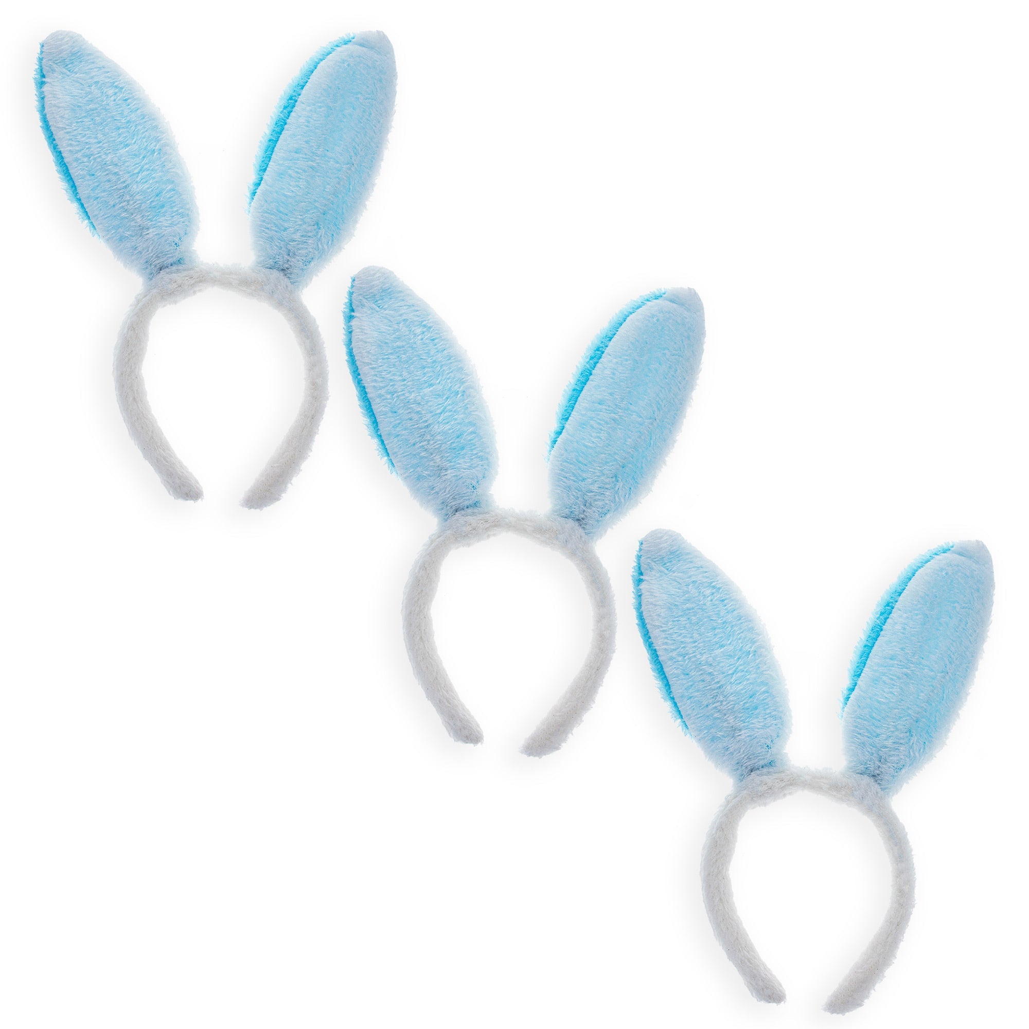 Set Of 3 Blue Fabric Bunny Ear Headbands, Each 11.7 Inches