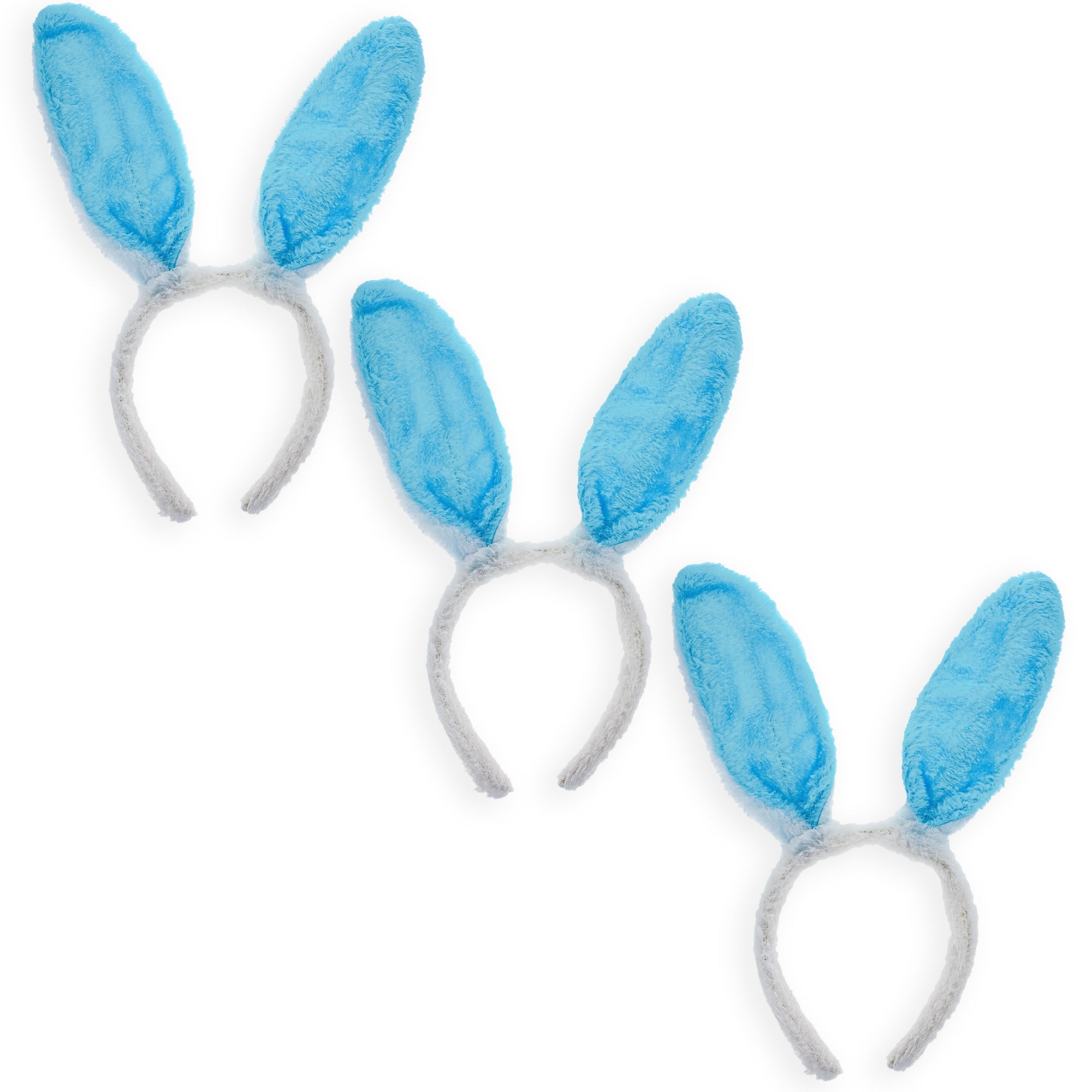 Set Of 3 Blue Fabric Bunny Ear Headbands, Each 11.7 Inches