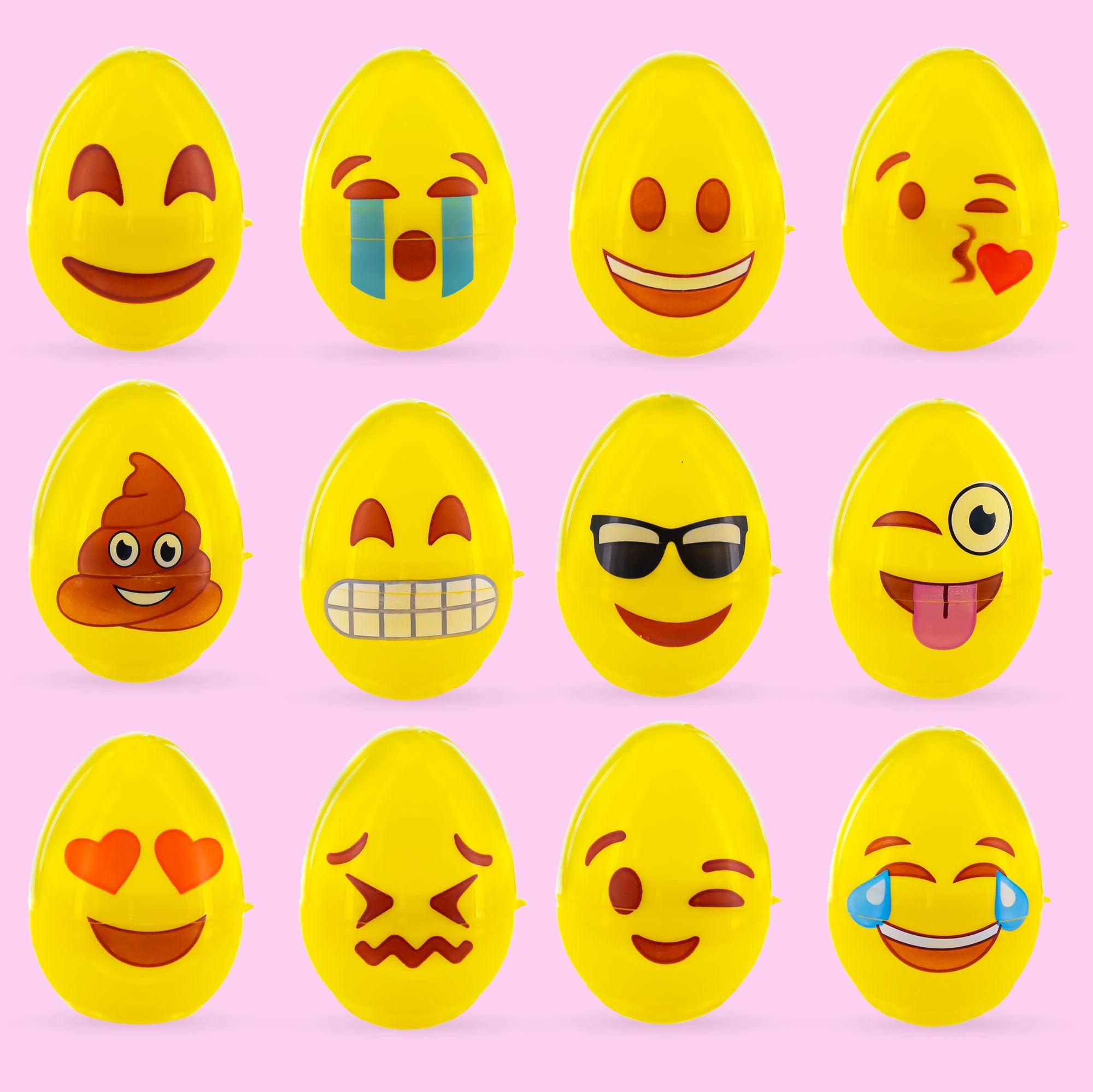 Set Of 12 Facial Expressions Plastic Easter Eggs 2.25 Inches