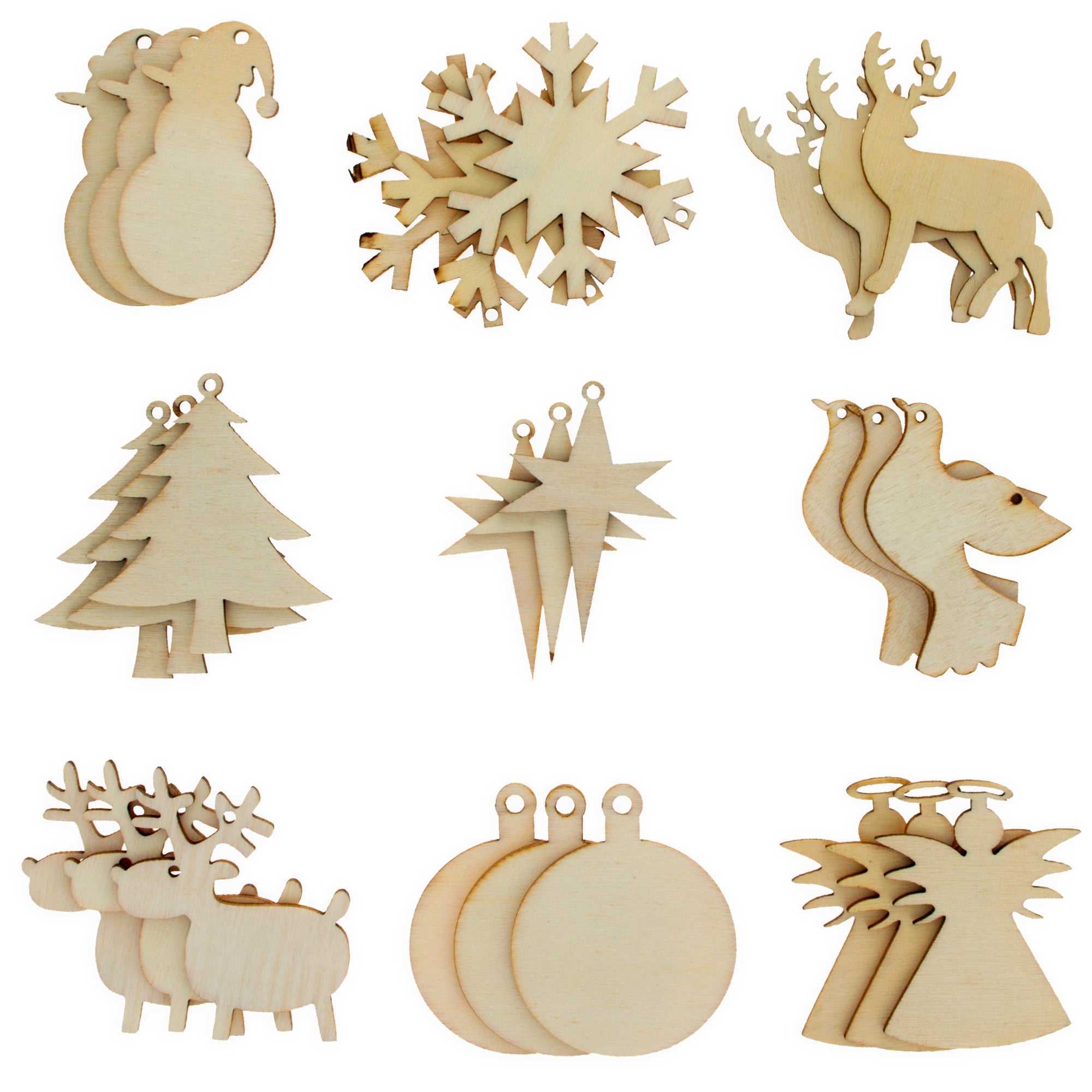 Festive Creativity: Set Of 9 Wooden Christmas Shape Cutouts