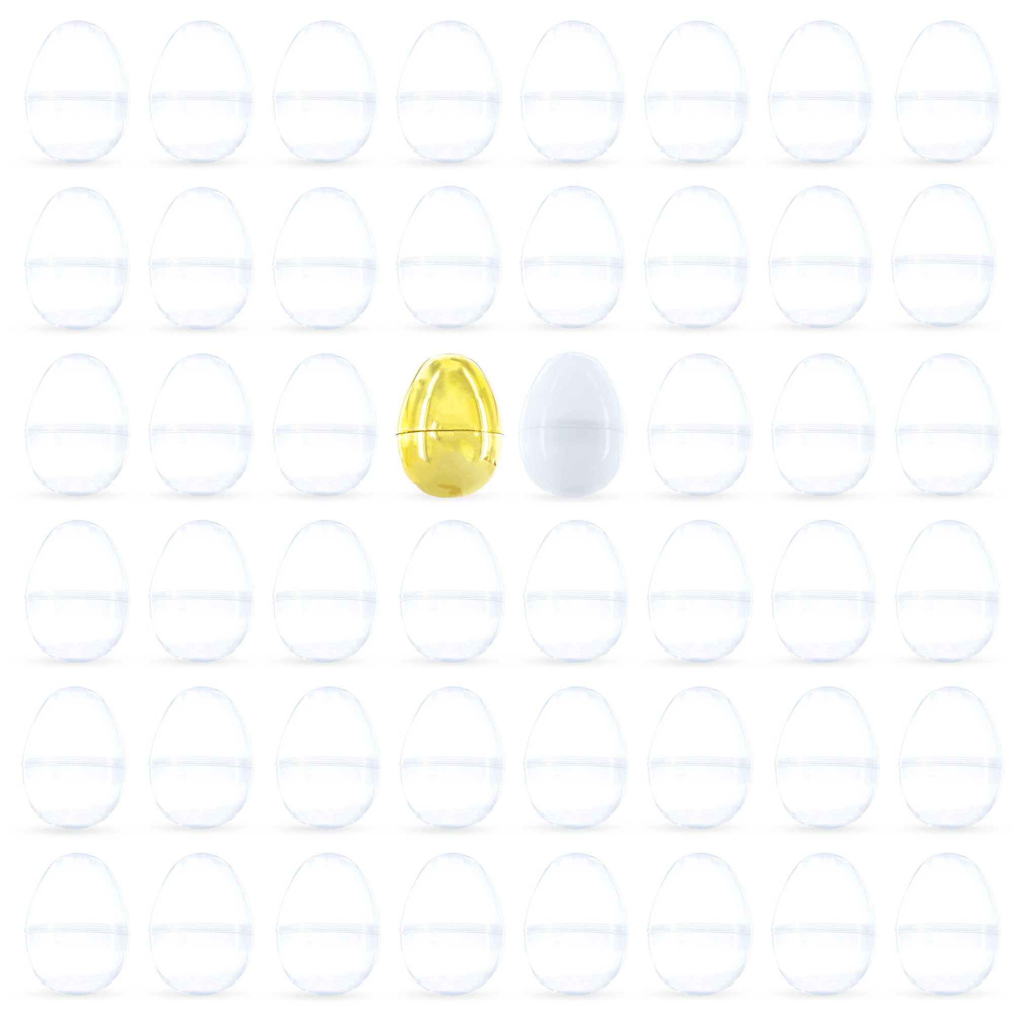 Set Of 48 Easter Egg Assortment: 46 Transparent, 1 Gold, And 1 White Plastic Egg