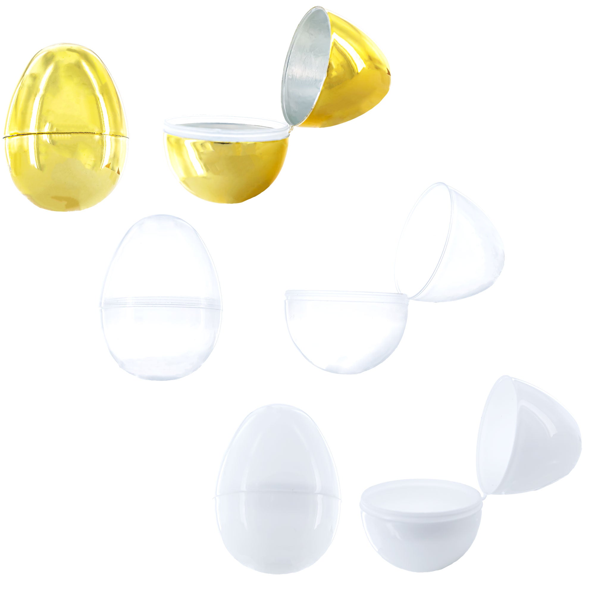 Set Of 48 Easter Egg Assortment: 46 Transparent, 1 Gold, And 1 White Plastic Egg