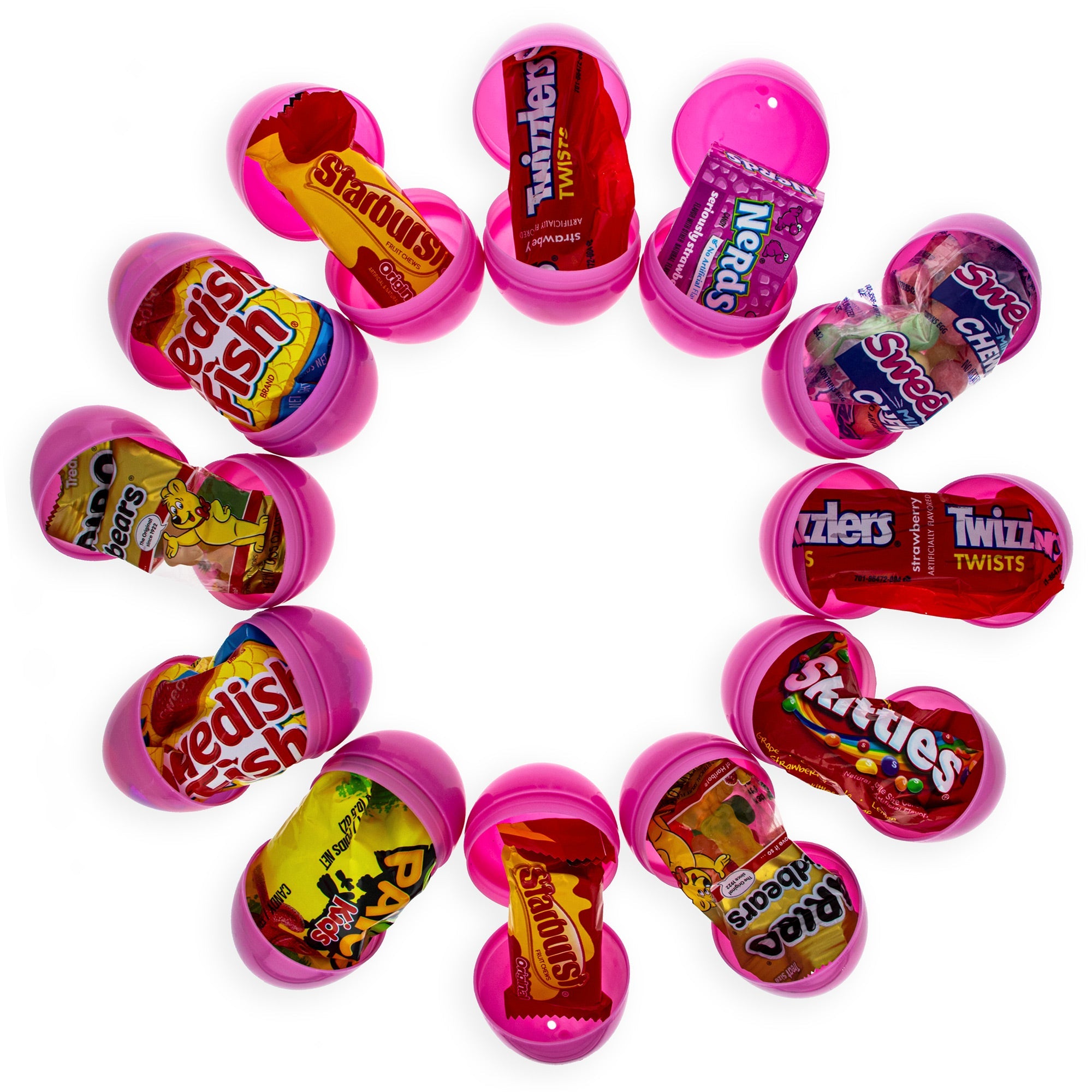 Set Of 12 Delightful Candy-filled Pink Easter Eggs 2.25 Inches