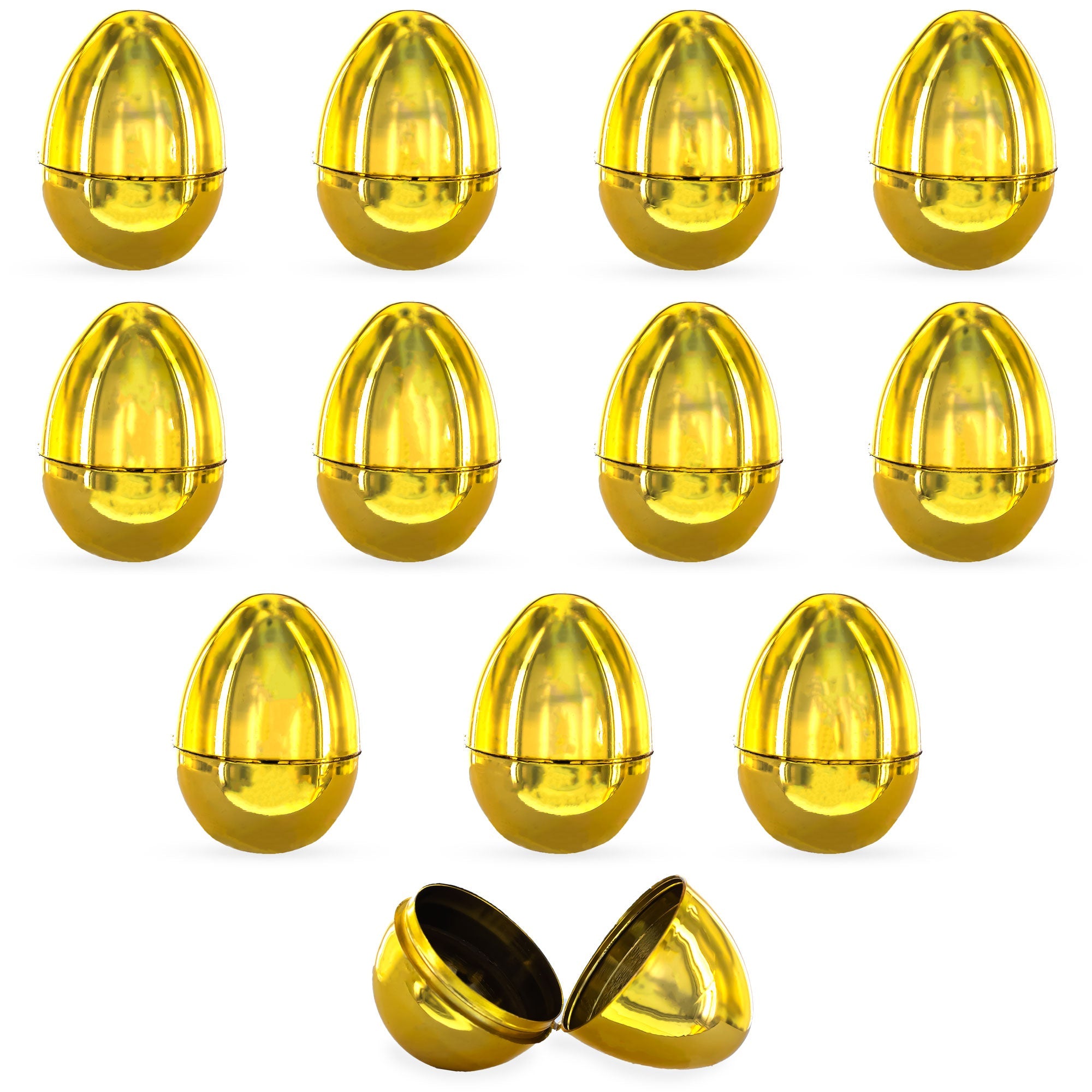 Set Of 12 Very Shiny Golden Plastic Easter Eggs, 2.25 Inches