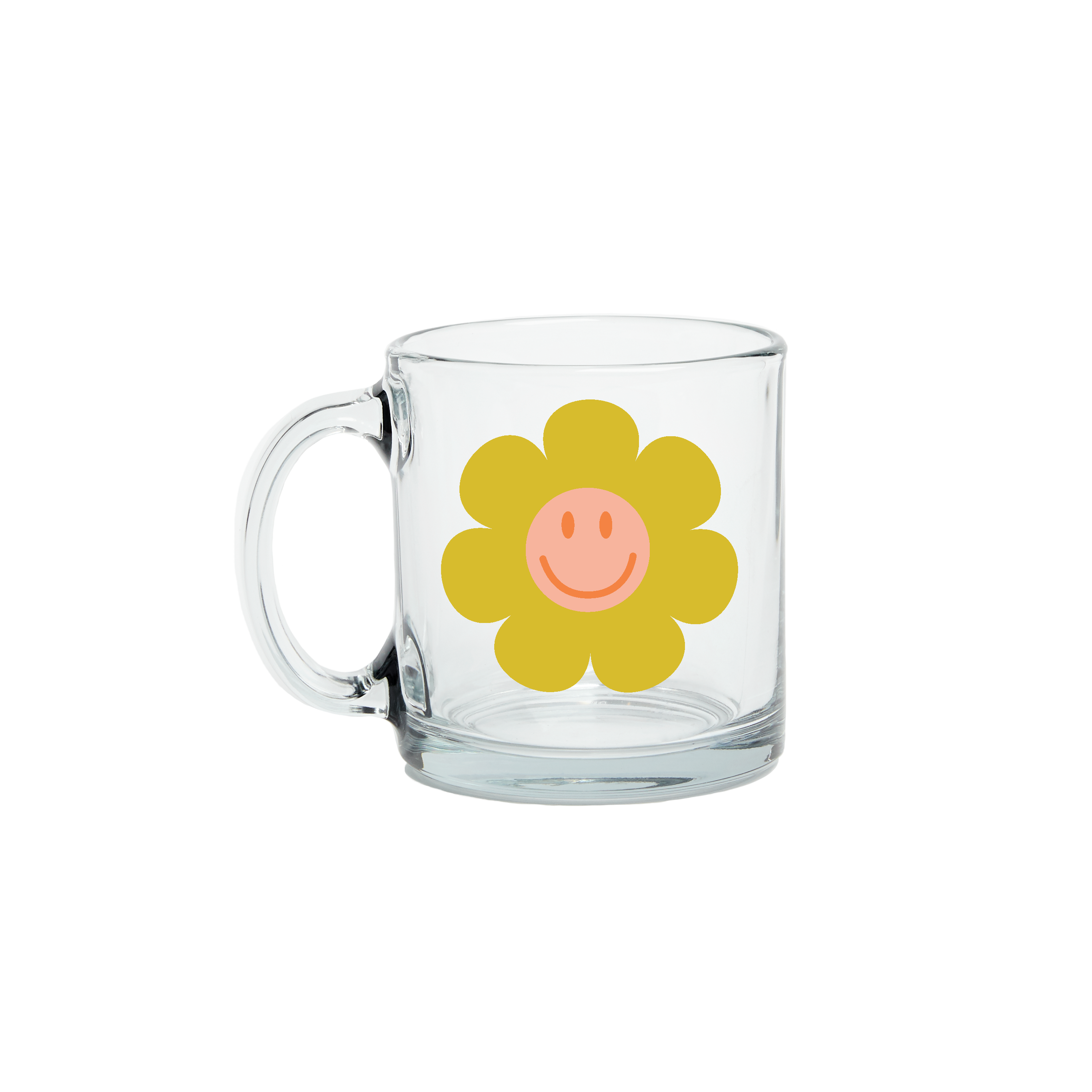 Smiley Flower Clear Glass Mug