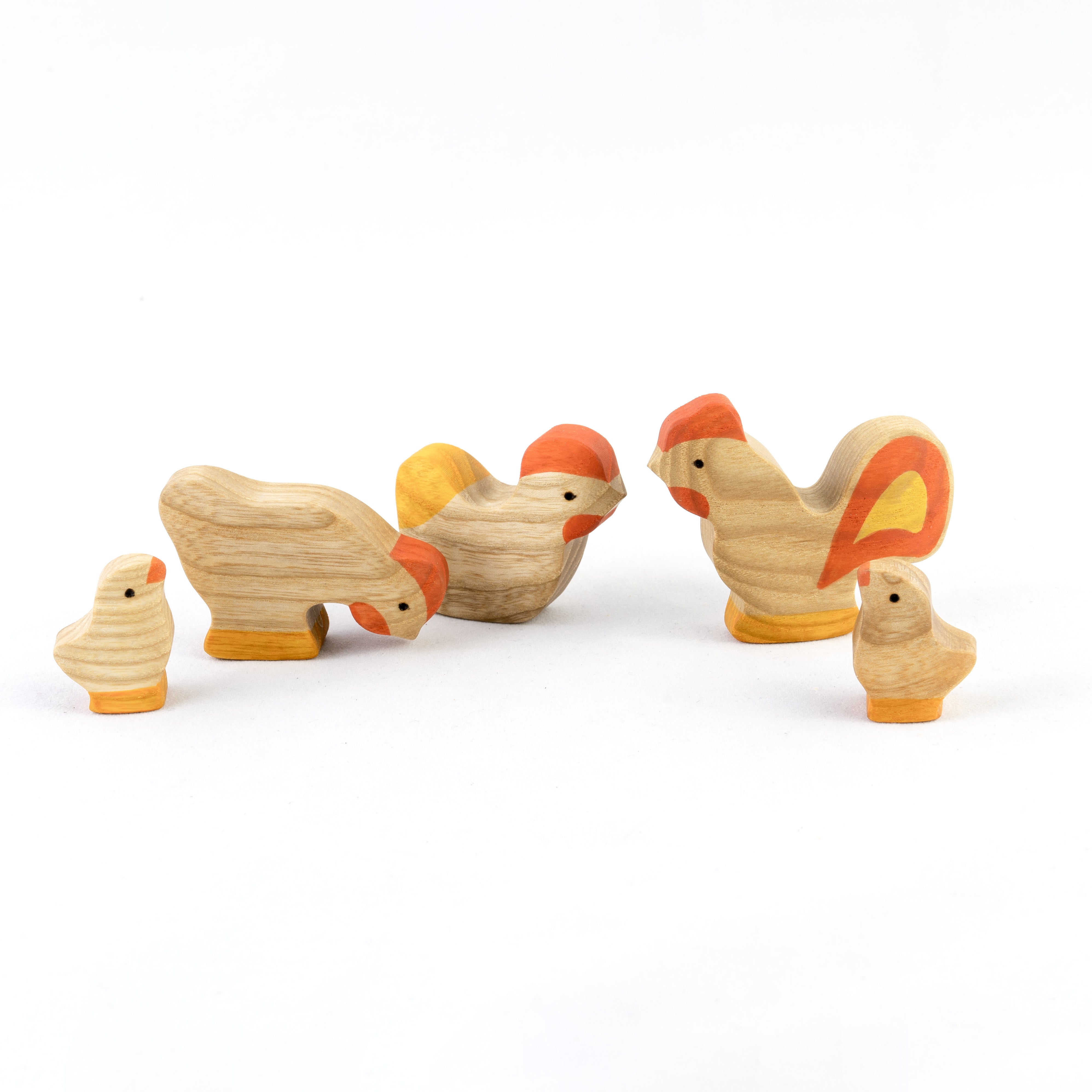 Waldorf Natural Wooden Rooster With Chickens Set - 5 Pieces
