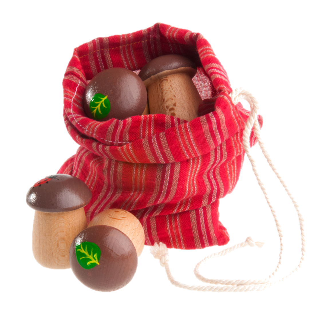 Educational Mushrooms Counters For Kids Math Play Set Of 12 In Linen Bag