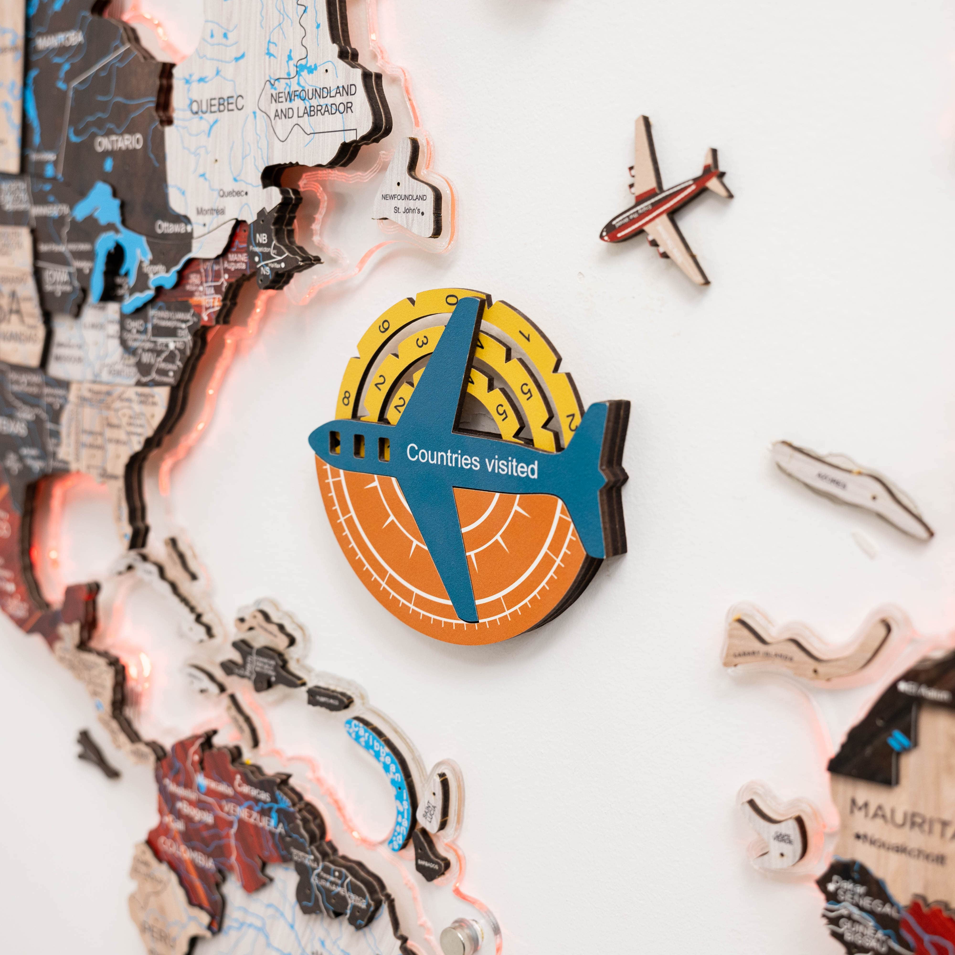 Travel Tracker 3d Colored Wooden World Map - Indie